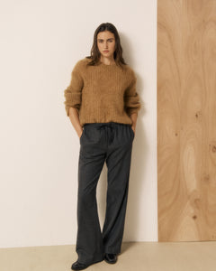 Pantalon Femme en Flanelle de Laine Gris Plumiel