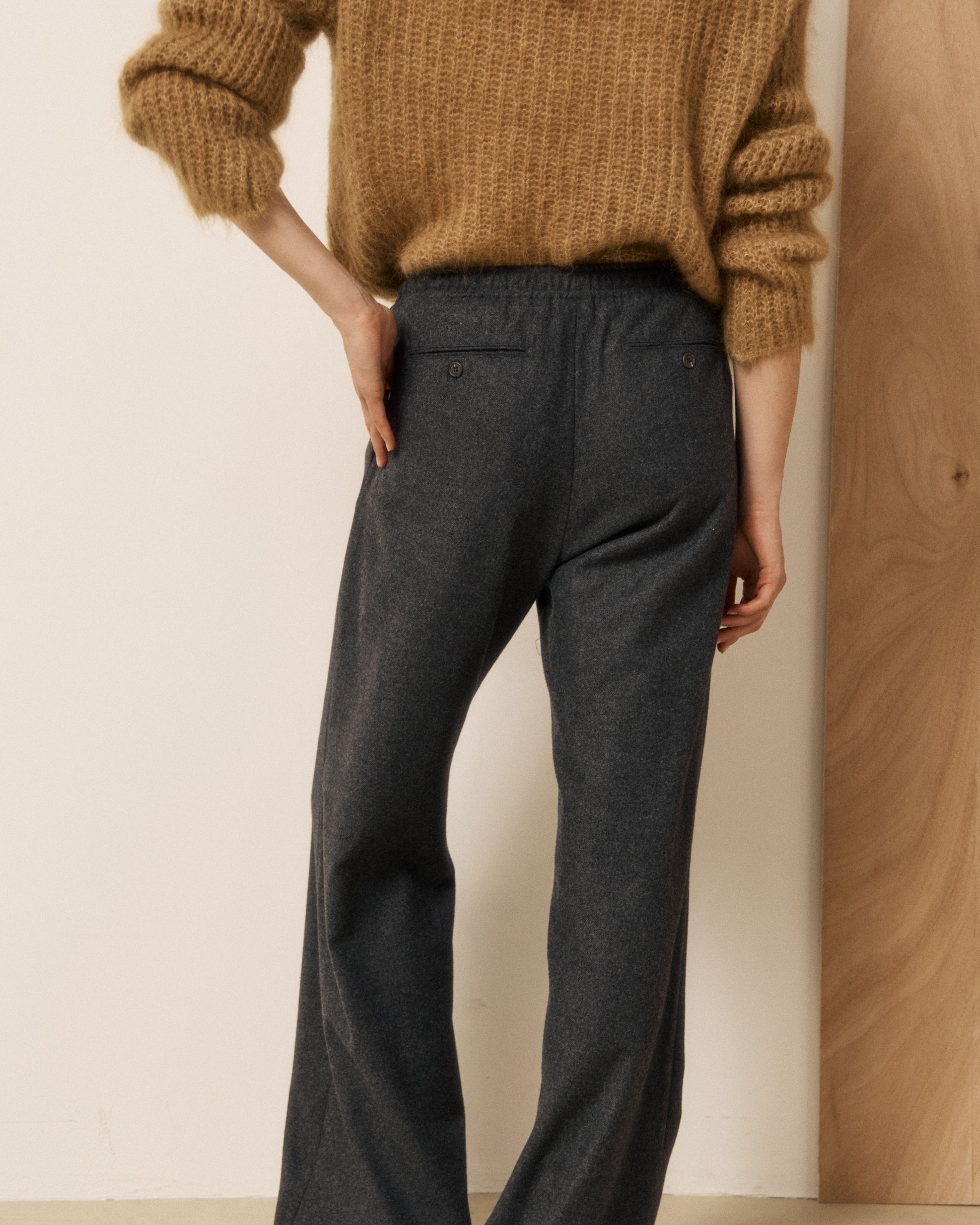 Pantalon Femme en Flanelle de Laine Gris Plumiel