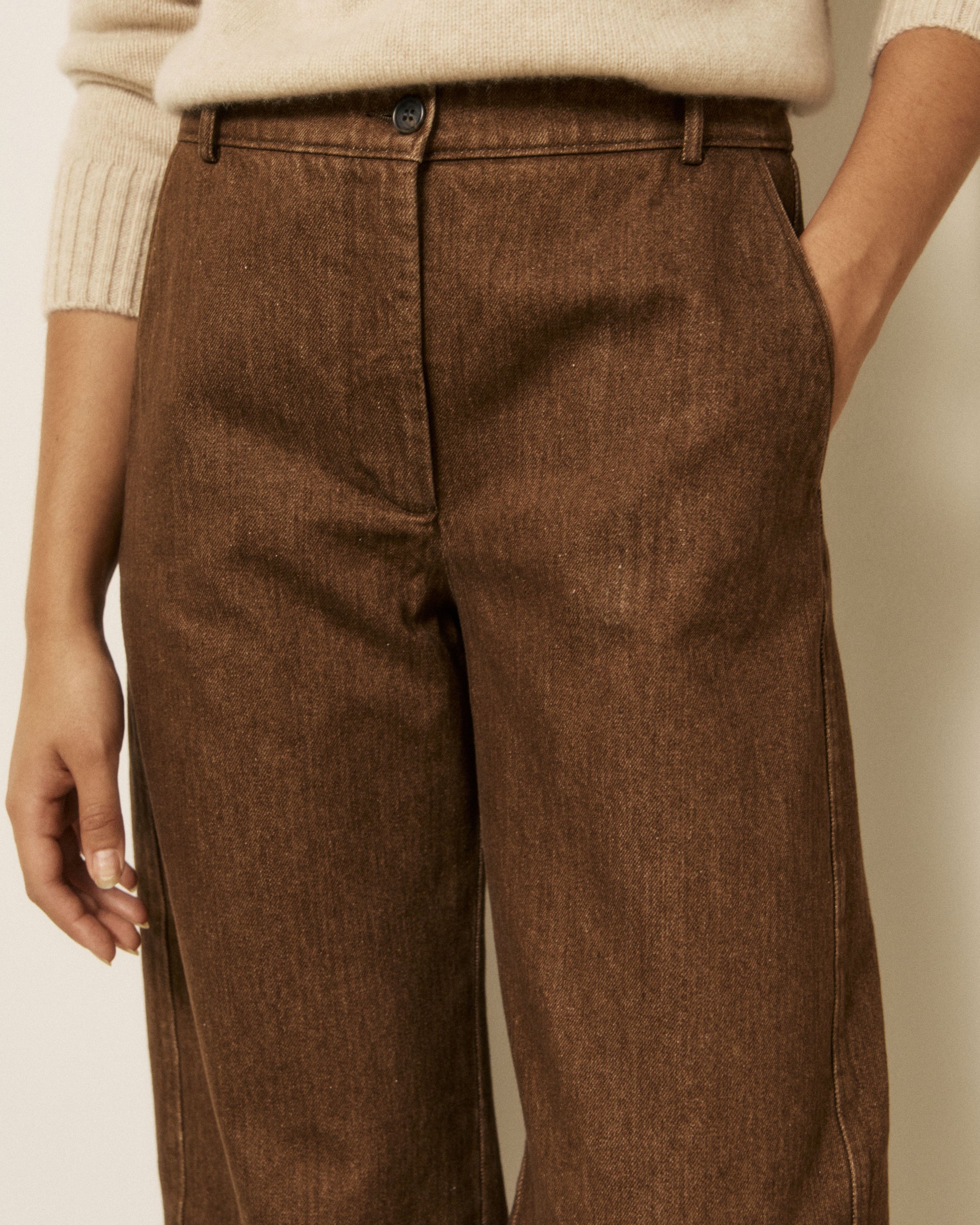 Pantalon Femme en Denim Marron Podium