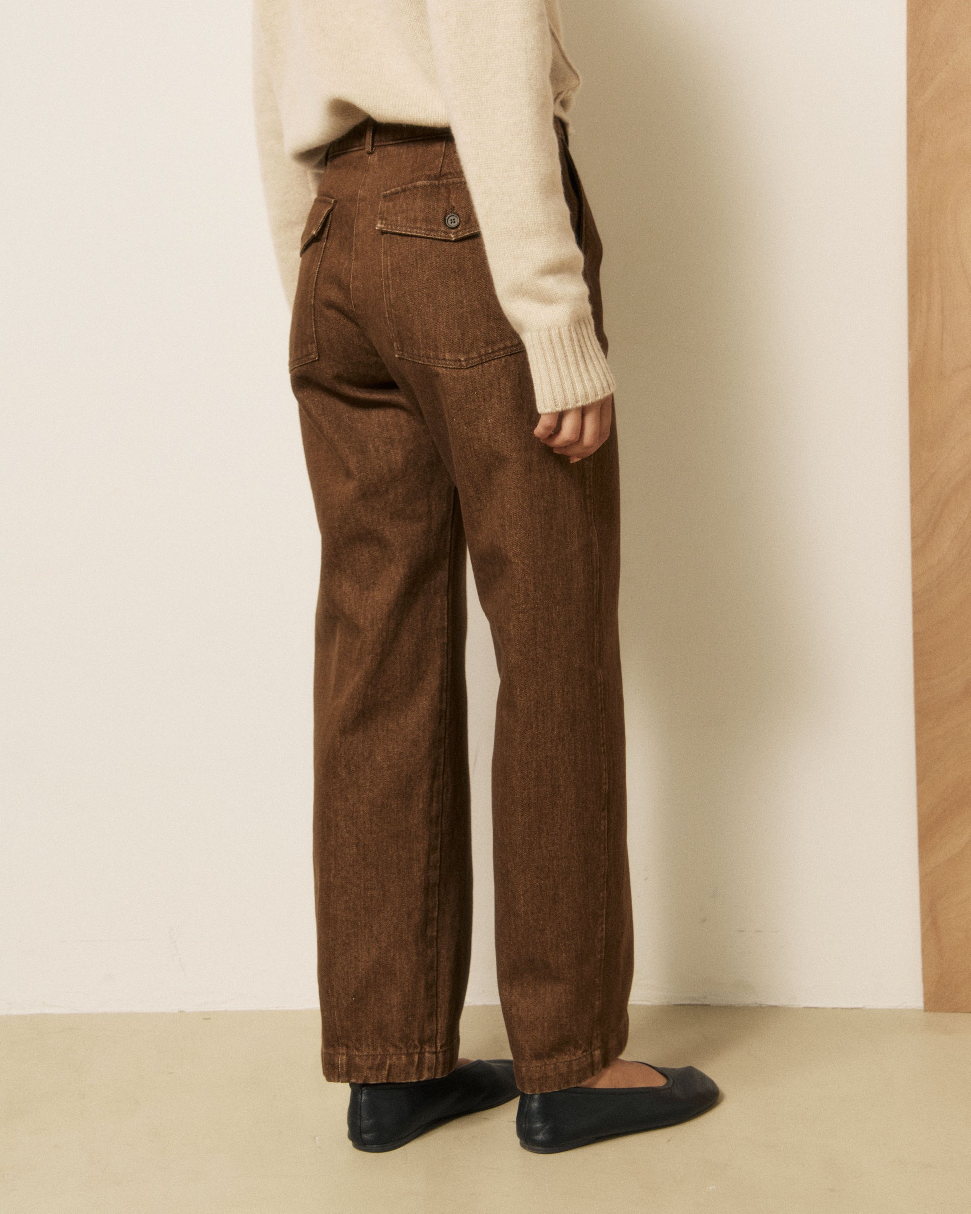 Pantalon Femme en Denim Marron Podium