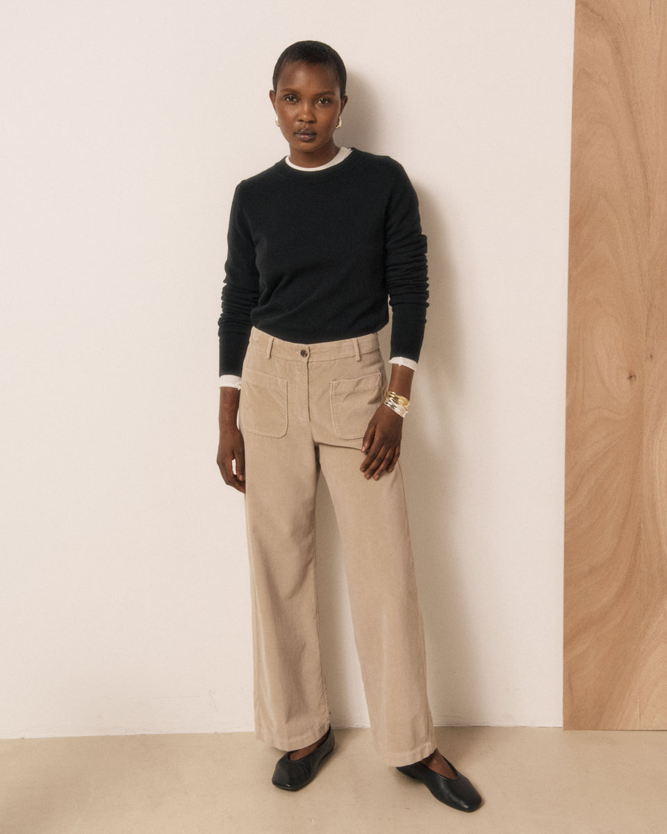 Pantalon Femme en Velours Lisse Beige Poli - Image principale
