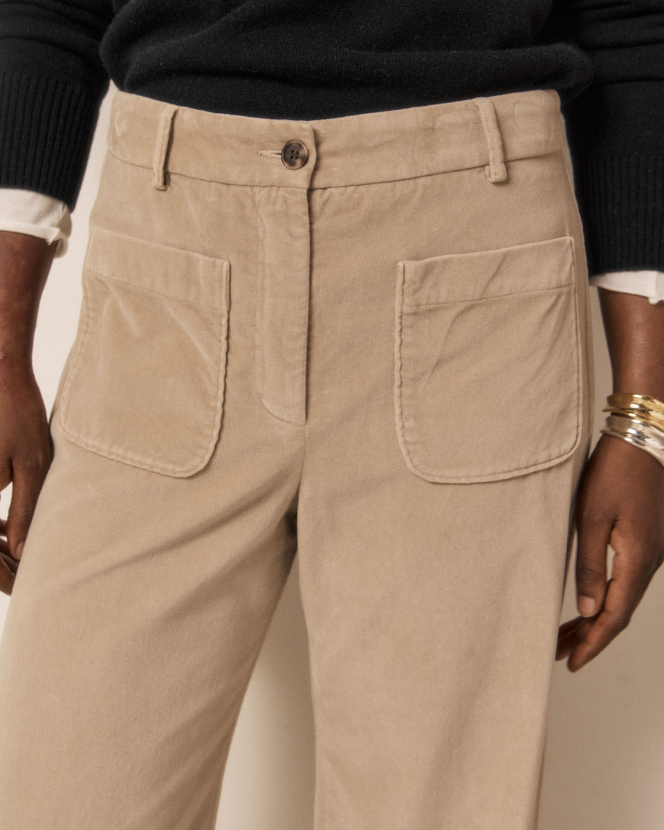 Pantalon Femme en Velours Lisse Beige Poli - Image 3