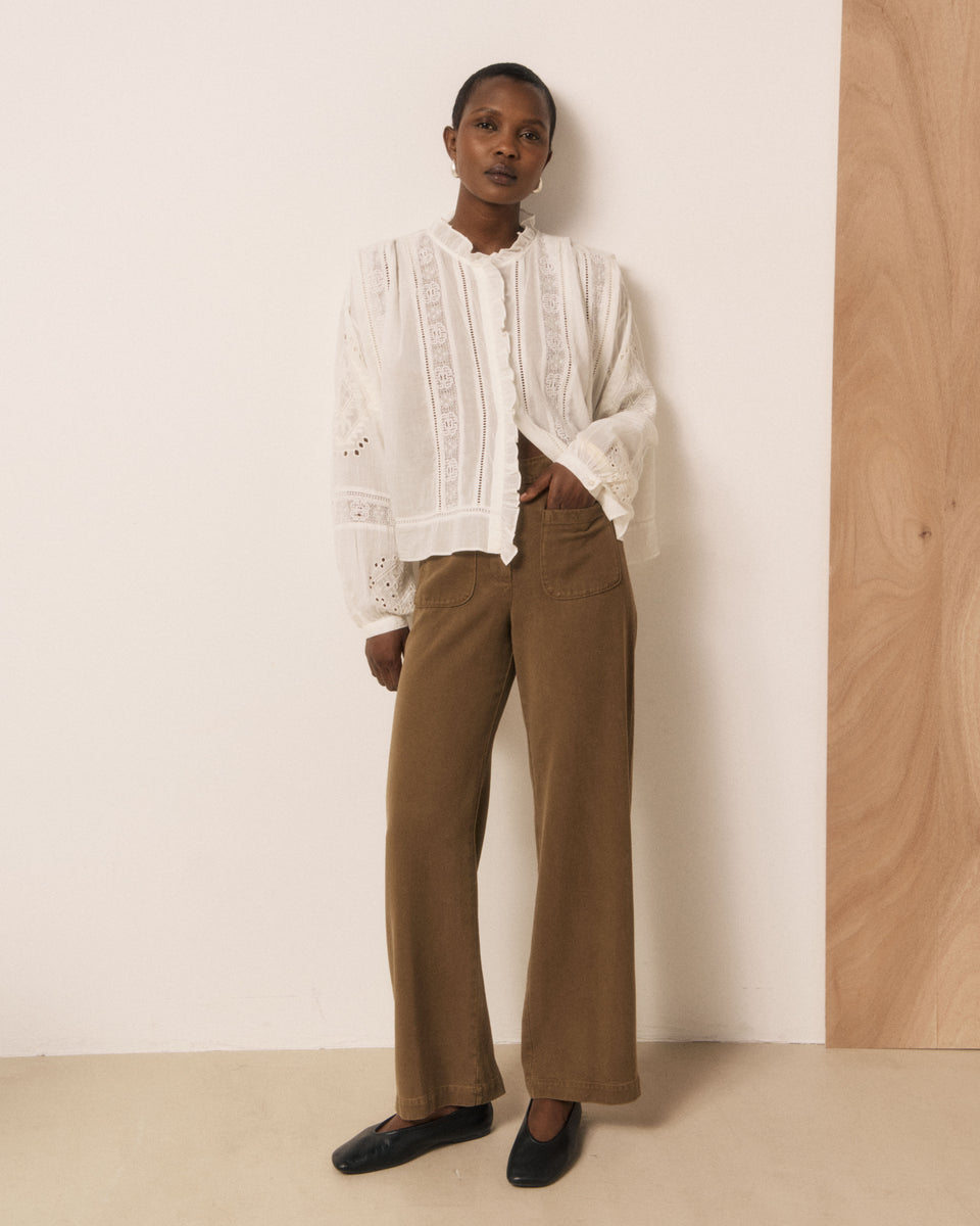 Pantaloni da donna in velluto a coste cachi Poli - Image principale