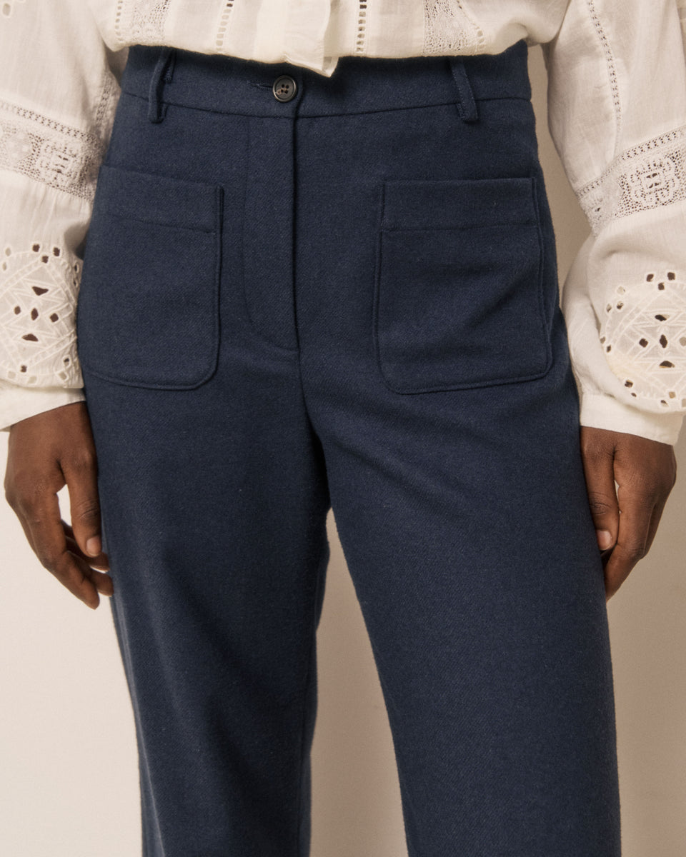 Pantalon Femme en Flanelle de Laine Bleu Nuit Poli - Image 3