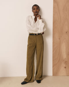 Pantalon Femme en Velours Côtelé Vert Positanon
