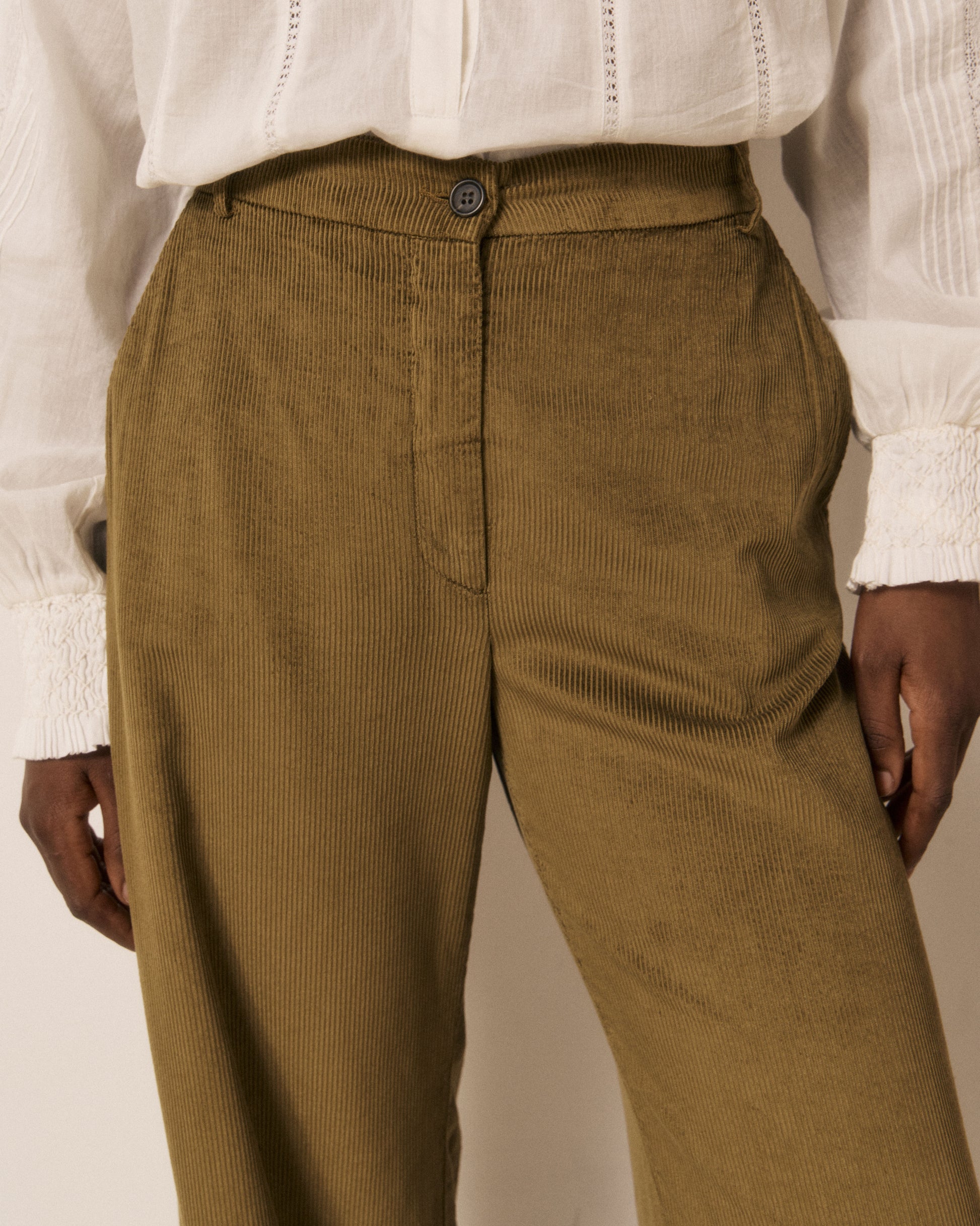 Pantalon Femme en Velours Côtelé Vert Positanon