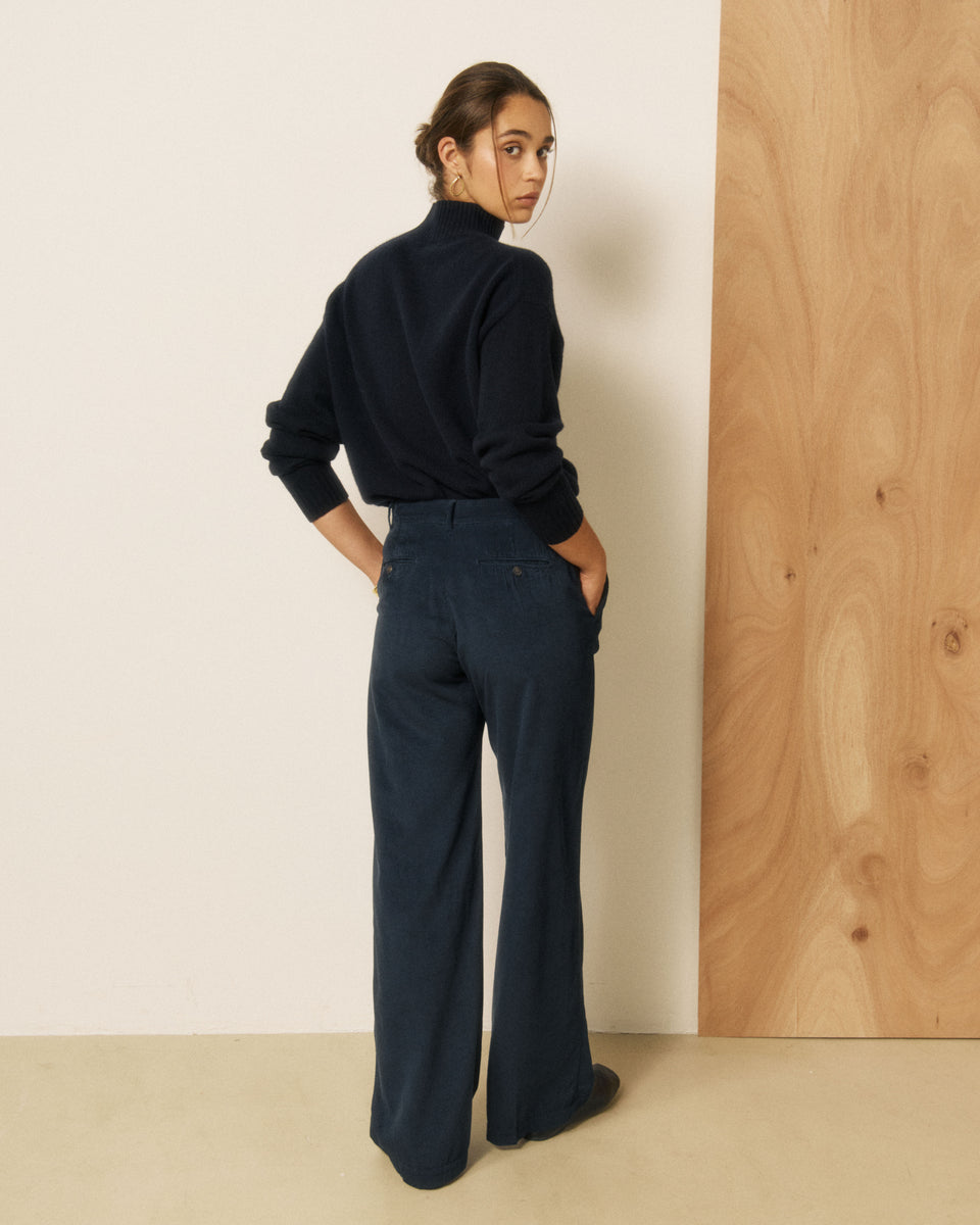 Pantaloni da donna in velluto a coste blu notte Positanon - Image 3