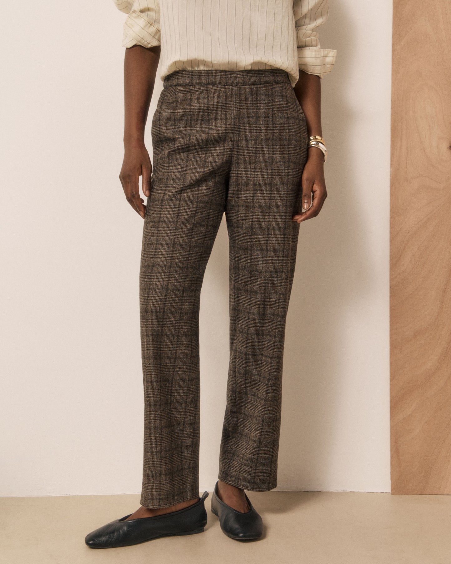 Pantalon Femme en Laine imprimé Princes de Galles Marron Pretty