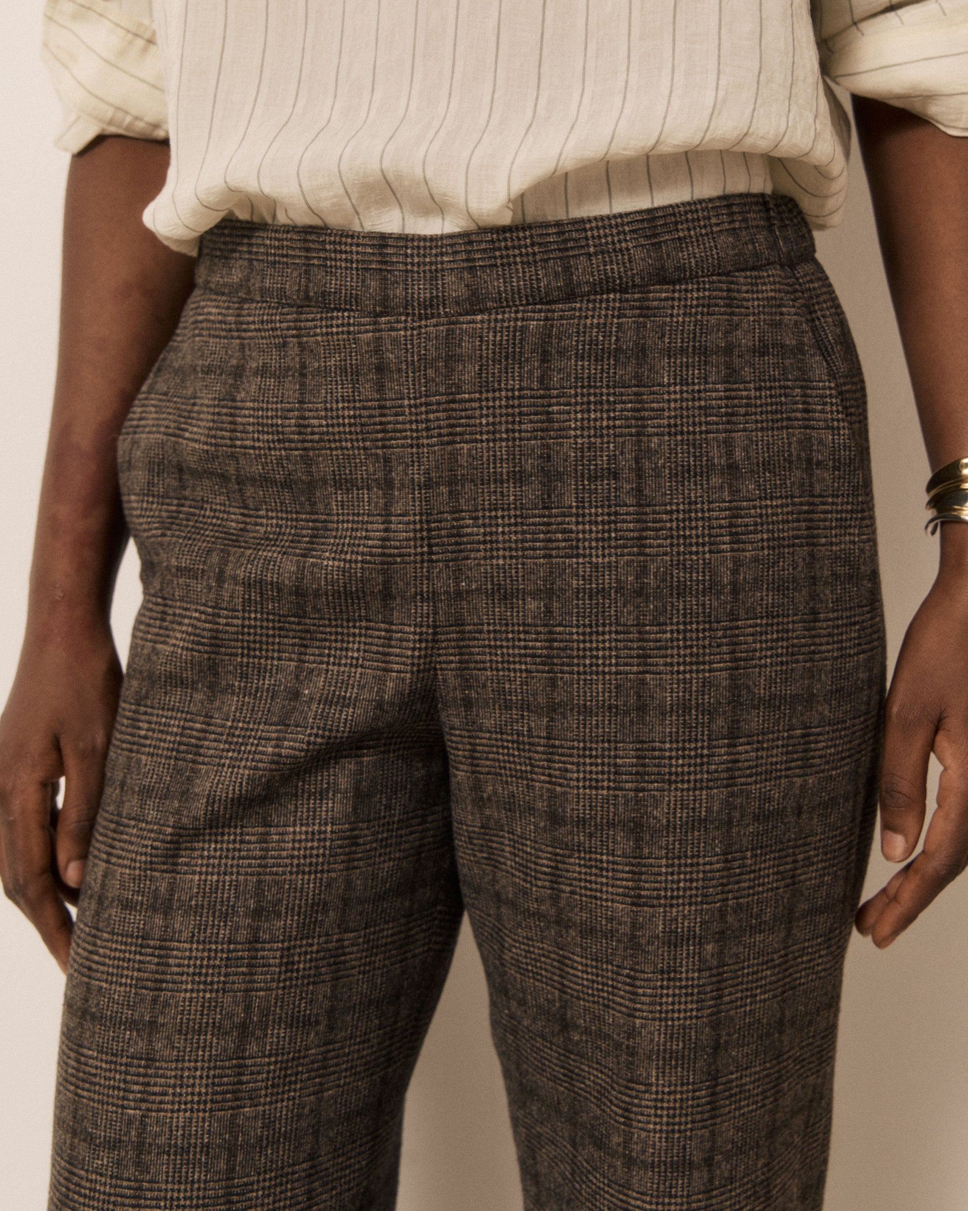 Pantalon Femme en Laine imprimé Princes de Galles Marron Pretty