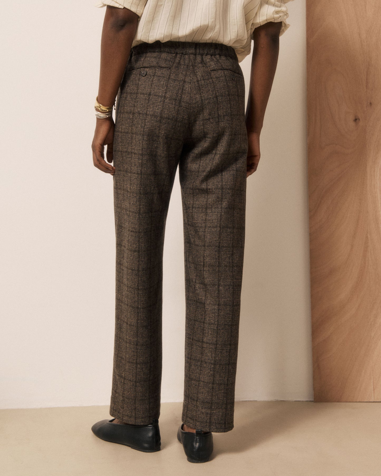 Pantalon Femme en Laine imprimé Princes de Galles Marron Pretty