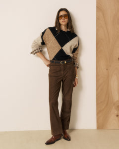 Pantalon Femme en Cuir Suédé Marron Paola