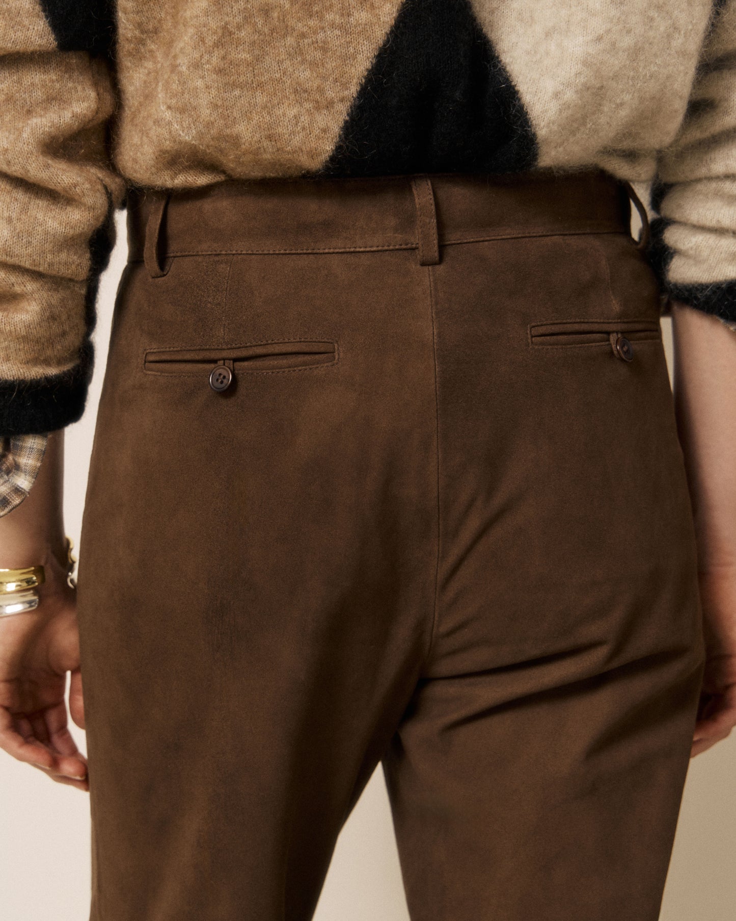 Pantalon Femme en Cuir Suédé Marron Paola