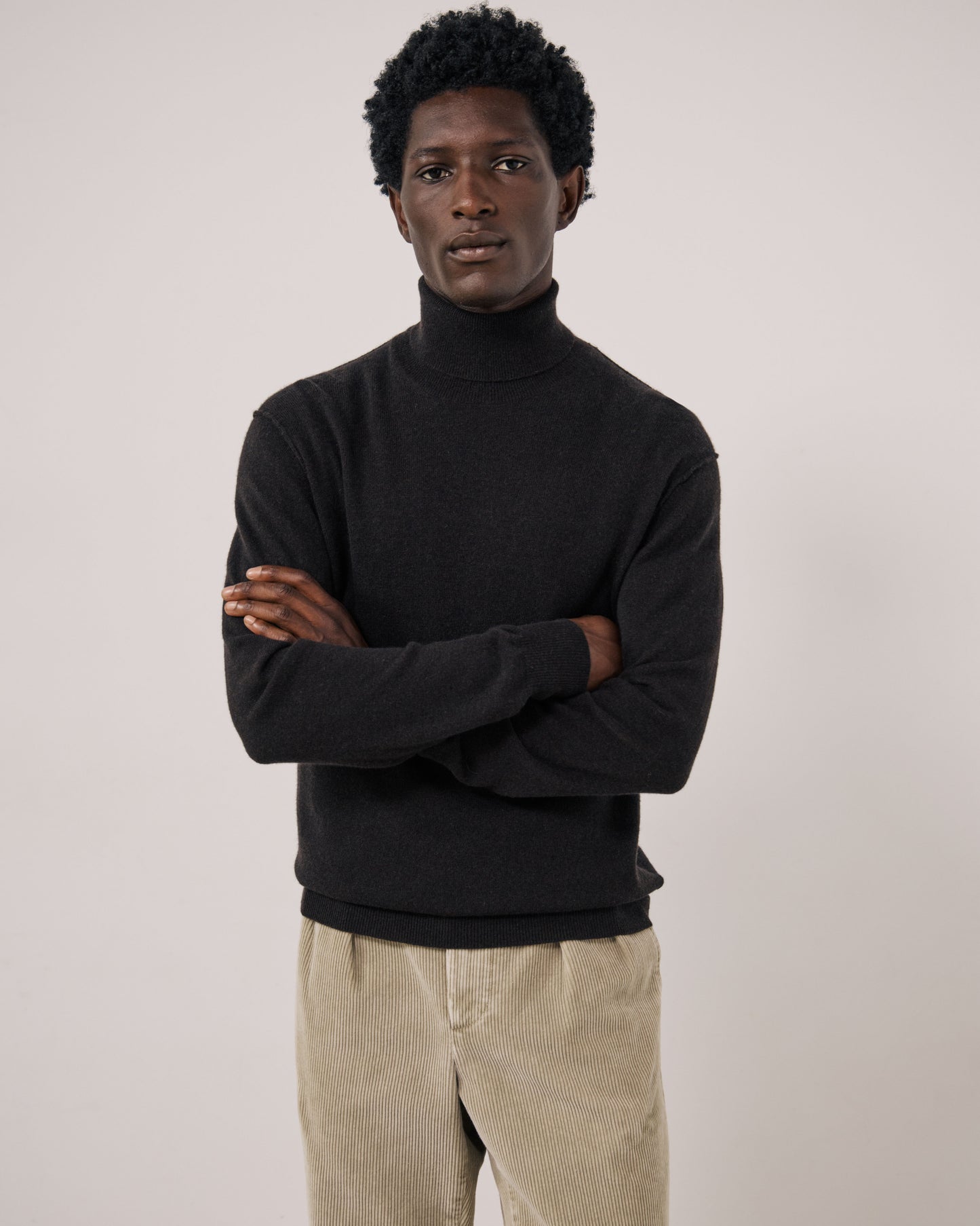 Pull Homme en Laine & Cachemire Marron Cashmere Roll Neck