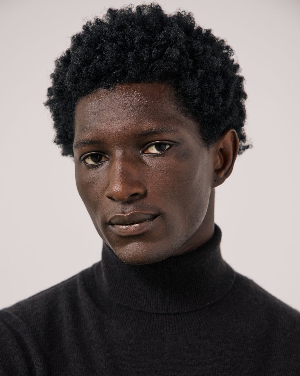 Pull Homme en Laine & Cachemire Marron Cashmere Roll Neck - Image 3