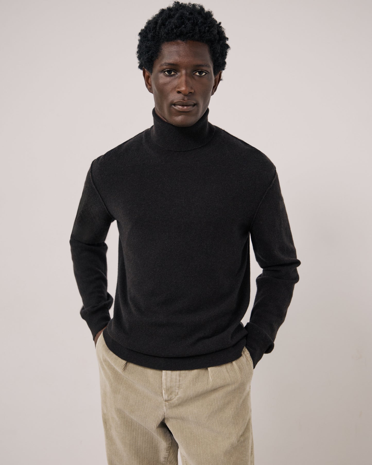 Pull Homme en Laine & Cachemire Marron Cashmere Roll Neck