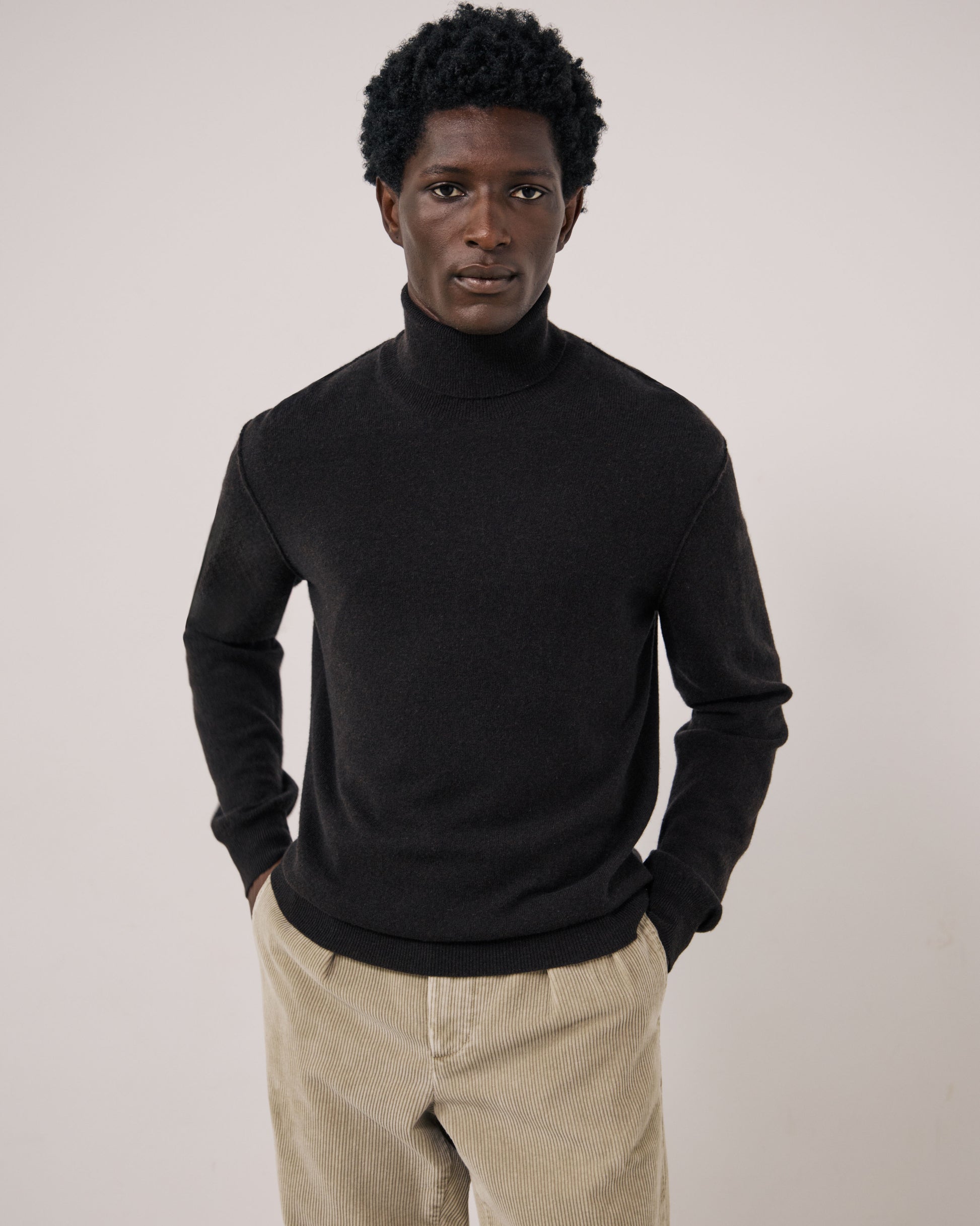Pull Homme en Laine & Cachemire Marron Cashmere Roll Neck