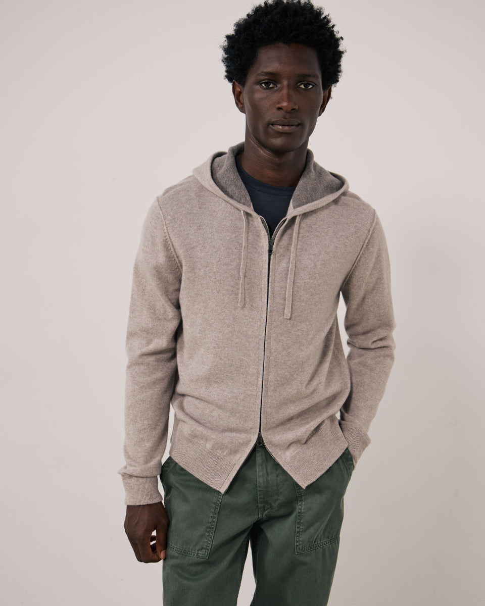 Pull Homme en Laine & Cachemire Ecru Cashmere Hoodie - Image principale
