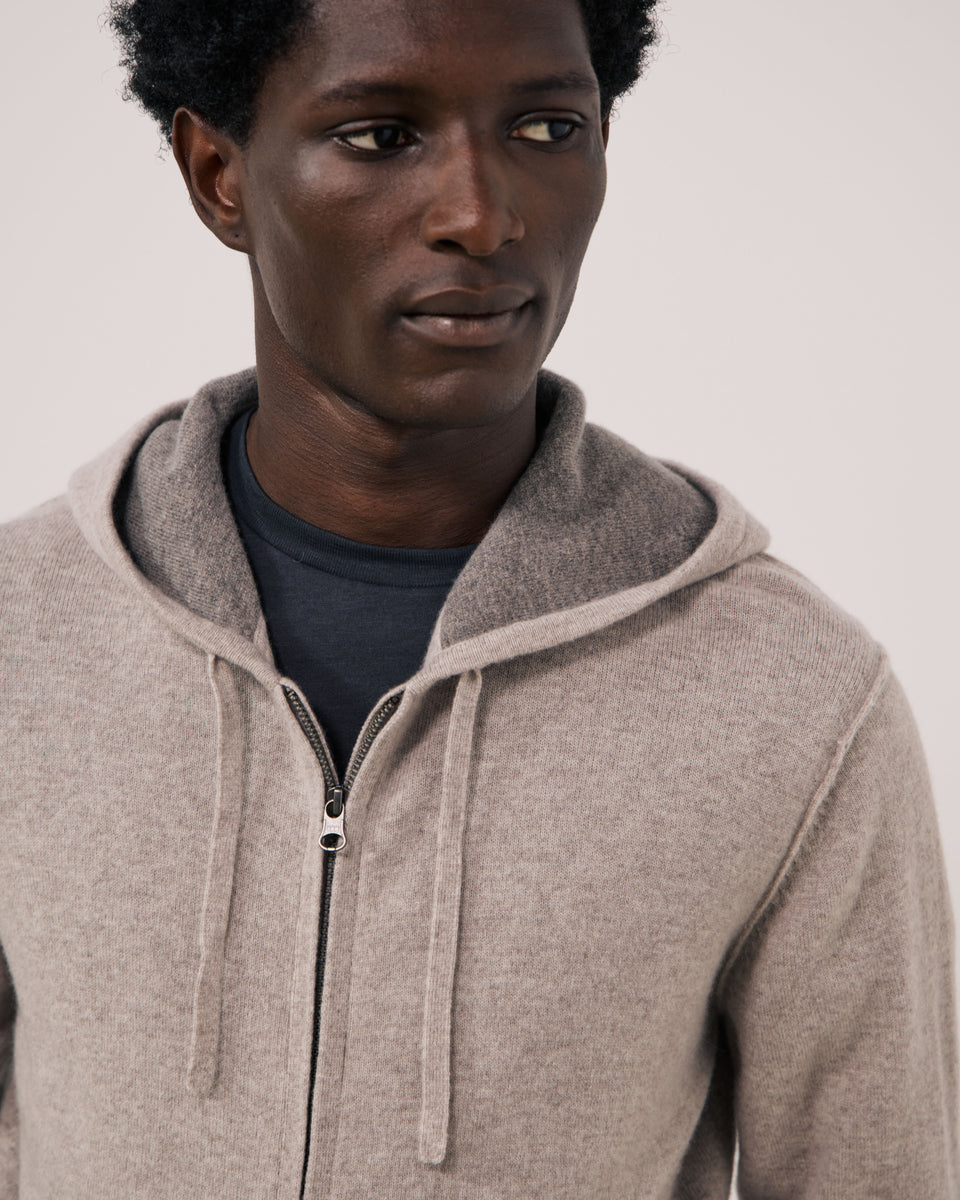 Pull Homme en Laine & Cachemire Ecru Cashmere Hoodie - Image 3