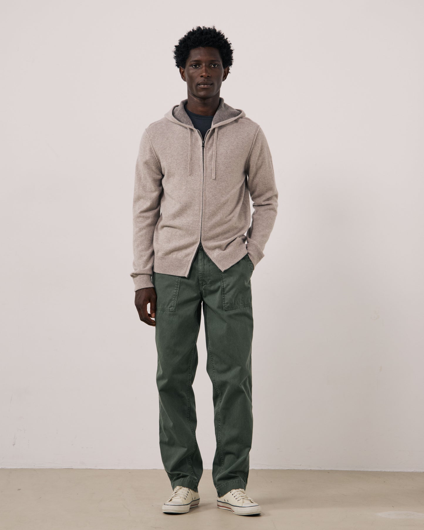 Pull Homme en Laine & Cachemire Ecru Cashmere Hoodie