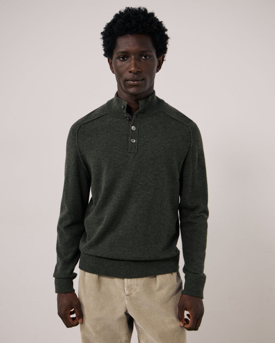 Pull Homme en Laine & Cachemire Vert Militaire Cashmere High Neck - Image principale