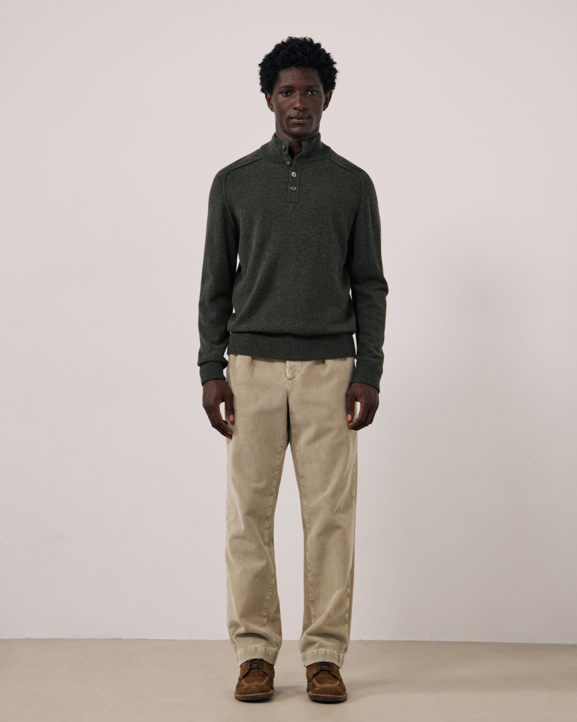 Pull Homme en Laine & Cachemire Vert Militaire Cashmere High Neck
