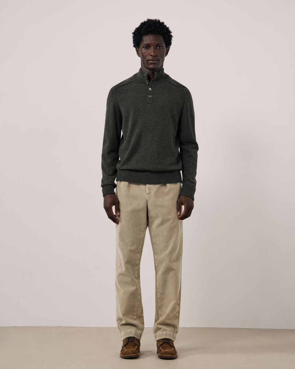 Pull Homme en Laine & Cachemire Vert Militaire Cashmere High Neck - Image 2