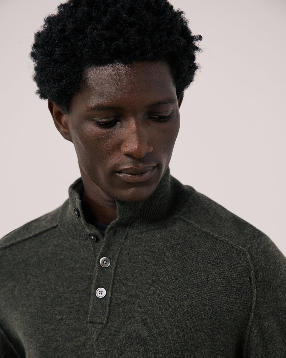 Pull Homme en Laine & Cachemire Vert Militaire Cashmere High Neck - Image 3