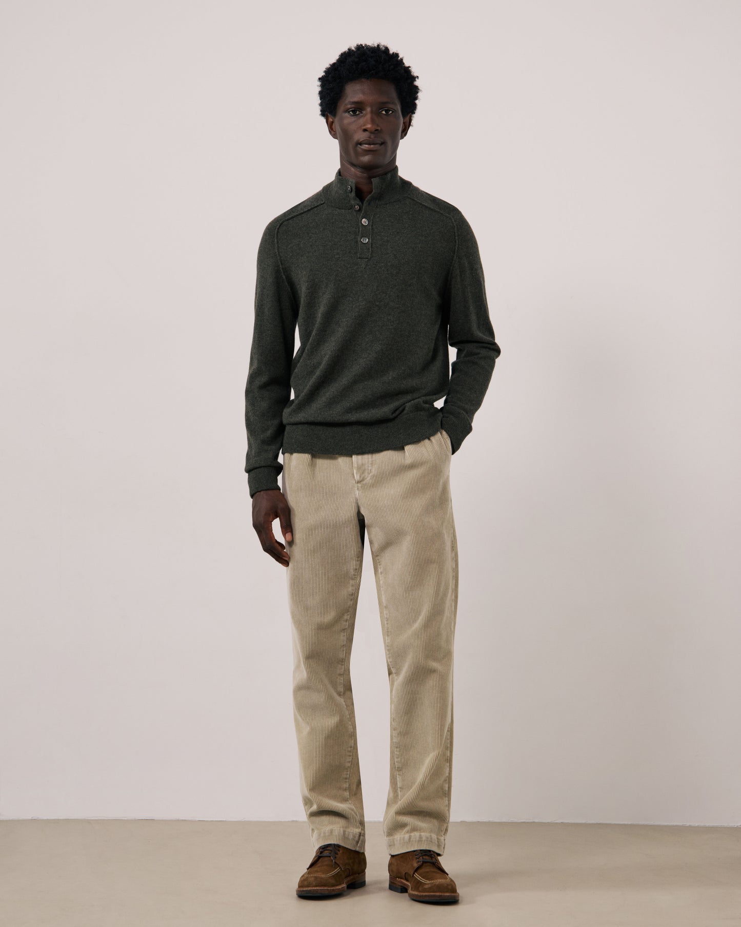 Pull Homme en Laine & Cachemire Vert Militaire Cashmere High Neck
