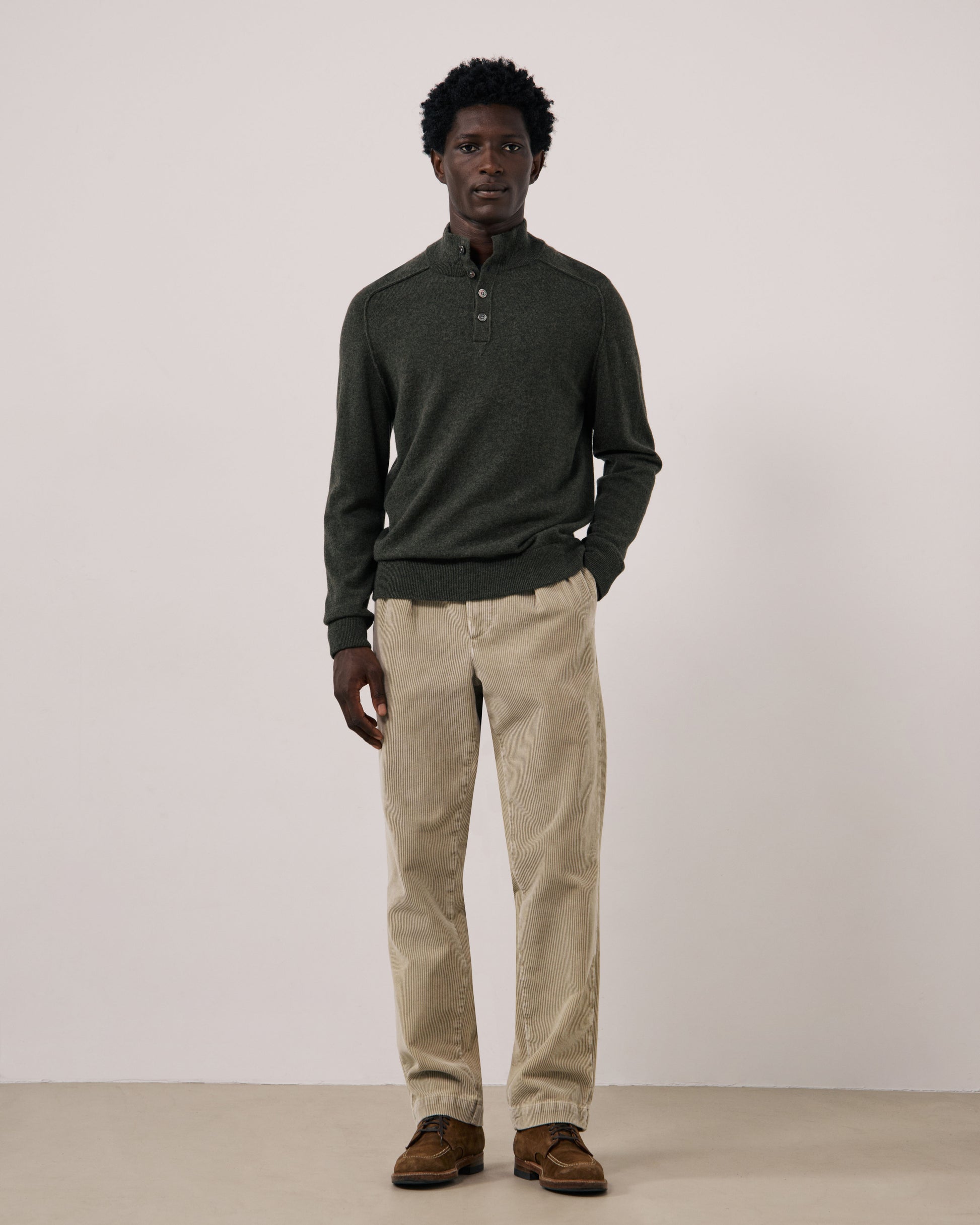Pull Homme en Laine & Cachemire Vert Militaire Cashmere High Neck