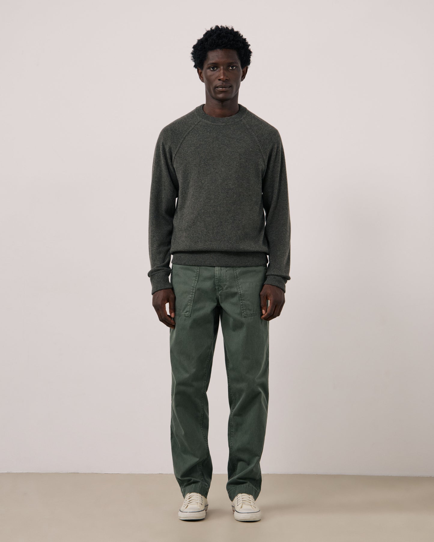 Pull Homme en Laine & Cachemire Vert Militaire Cashmere Sweat