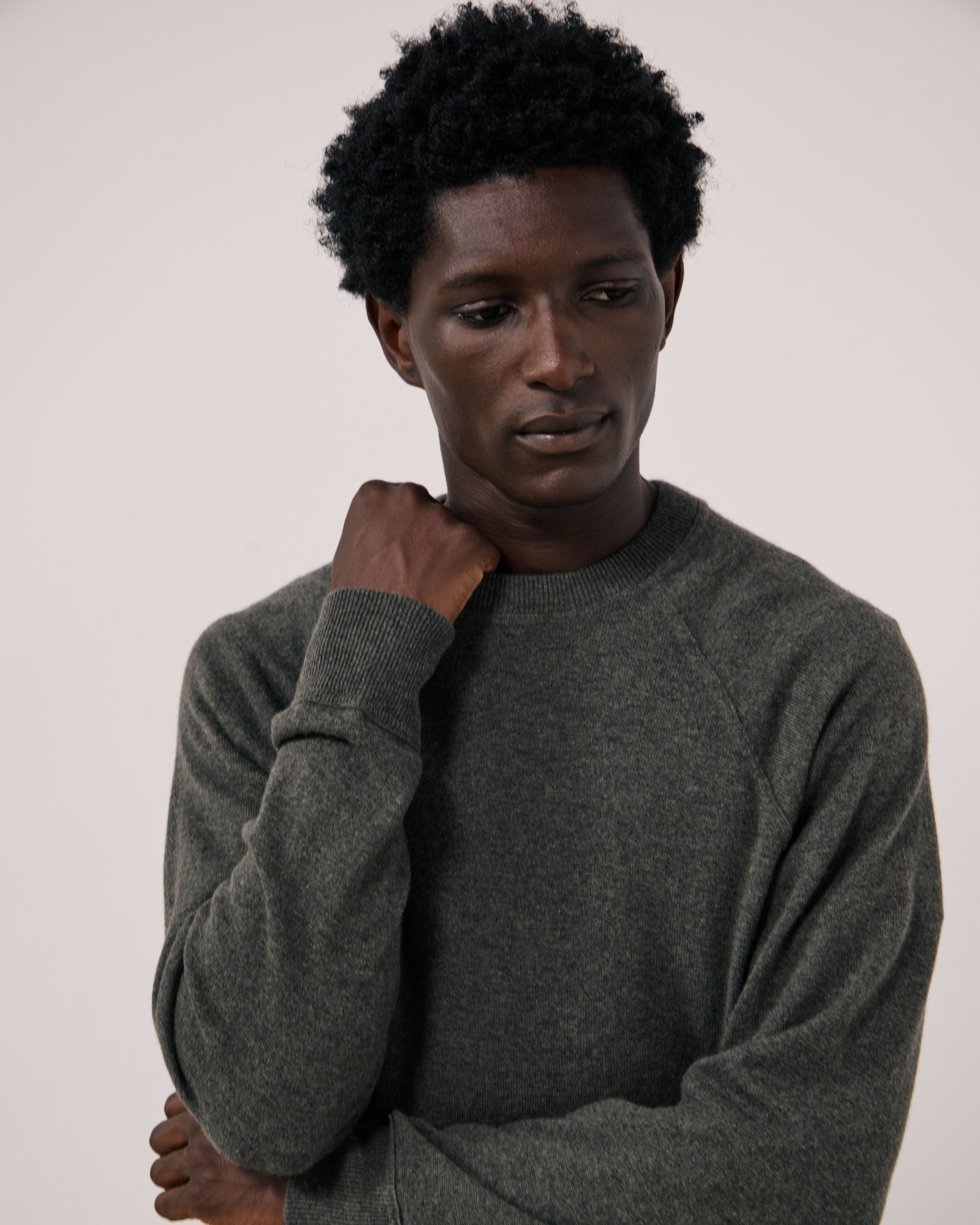 Pull Homme en Laine & Cachemire Vert Militaire Cashmere Sweat