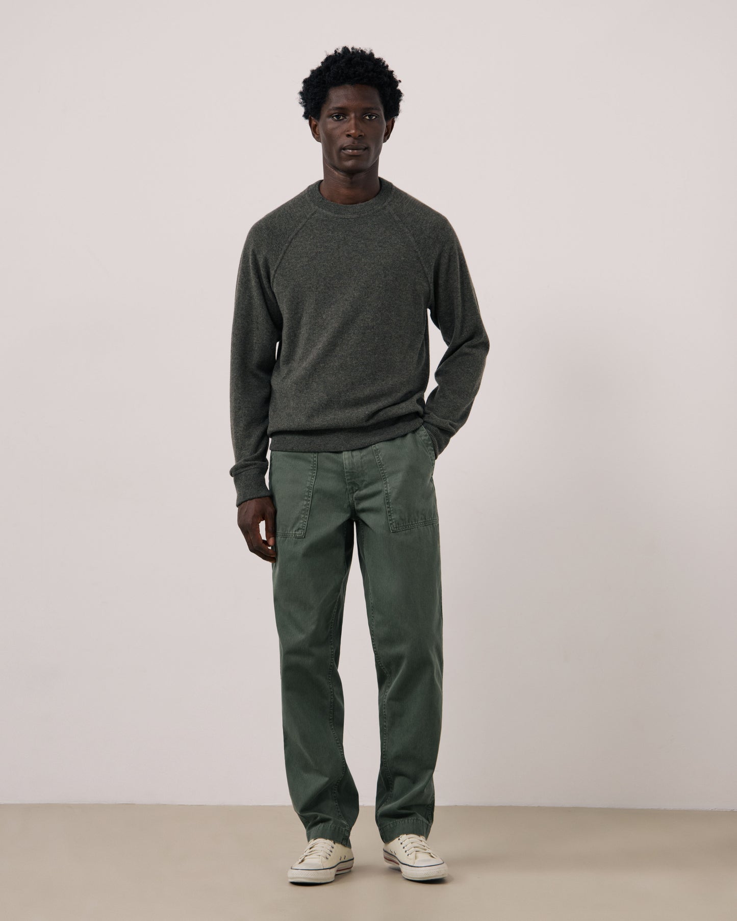Pull Homme en Laine & Cachemire Vert Militaire Cashmere Sweat