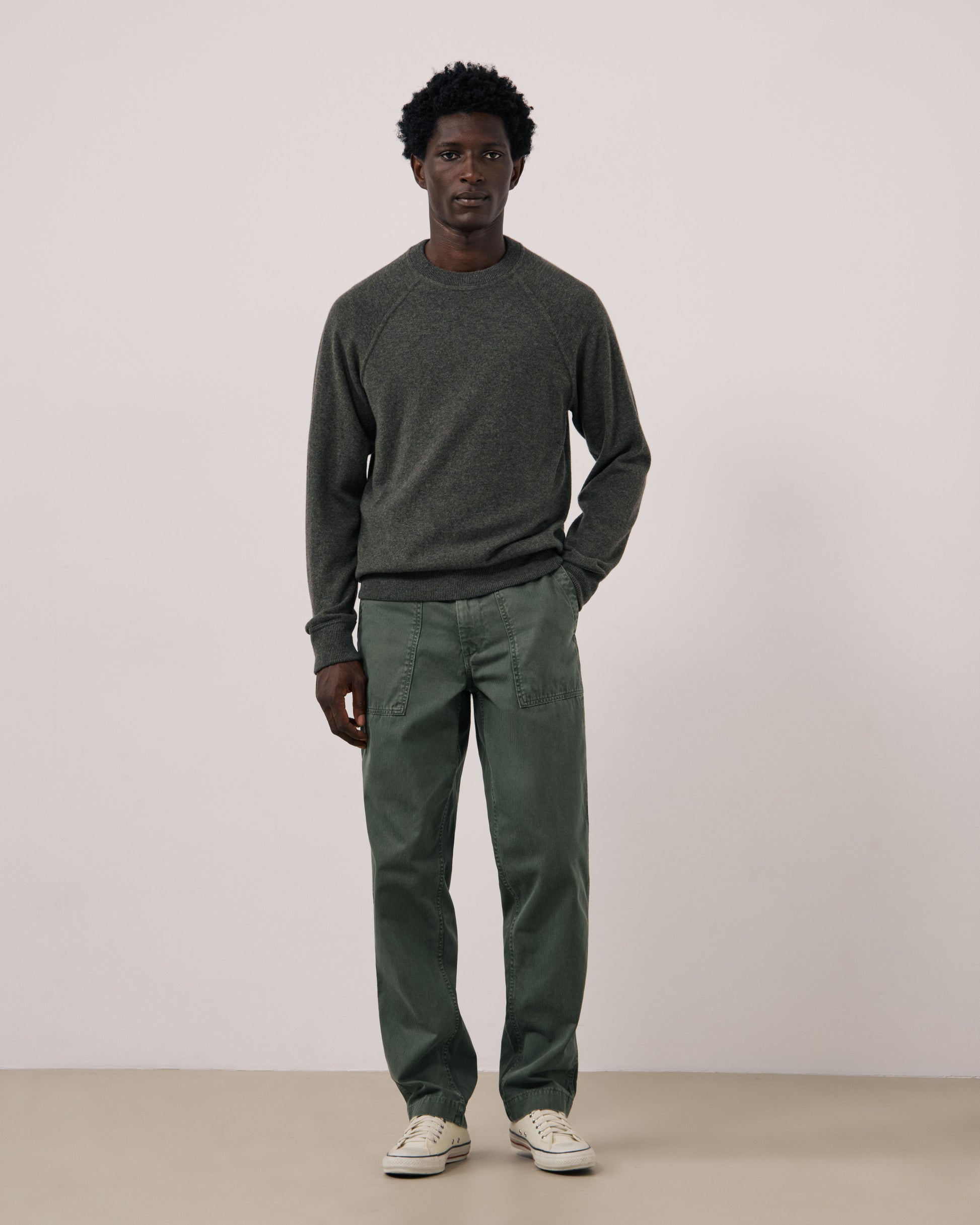 Pull Homme en Laine & Cachemire Vert Militaire Cashmere Sweat