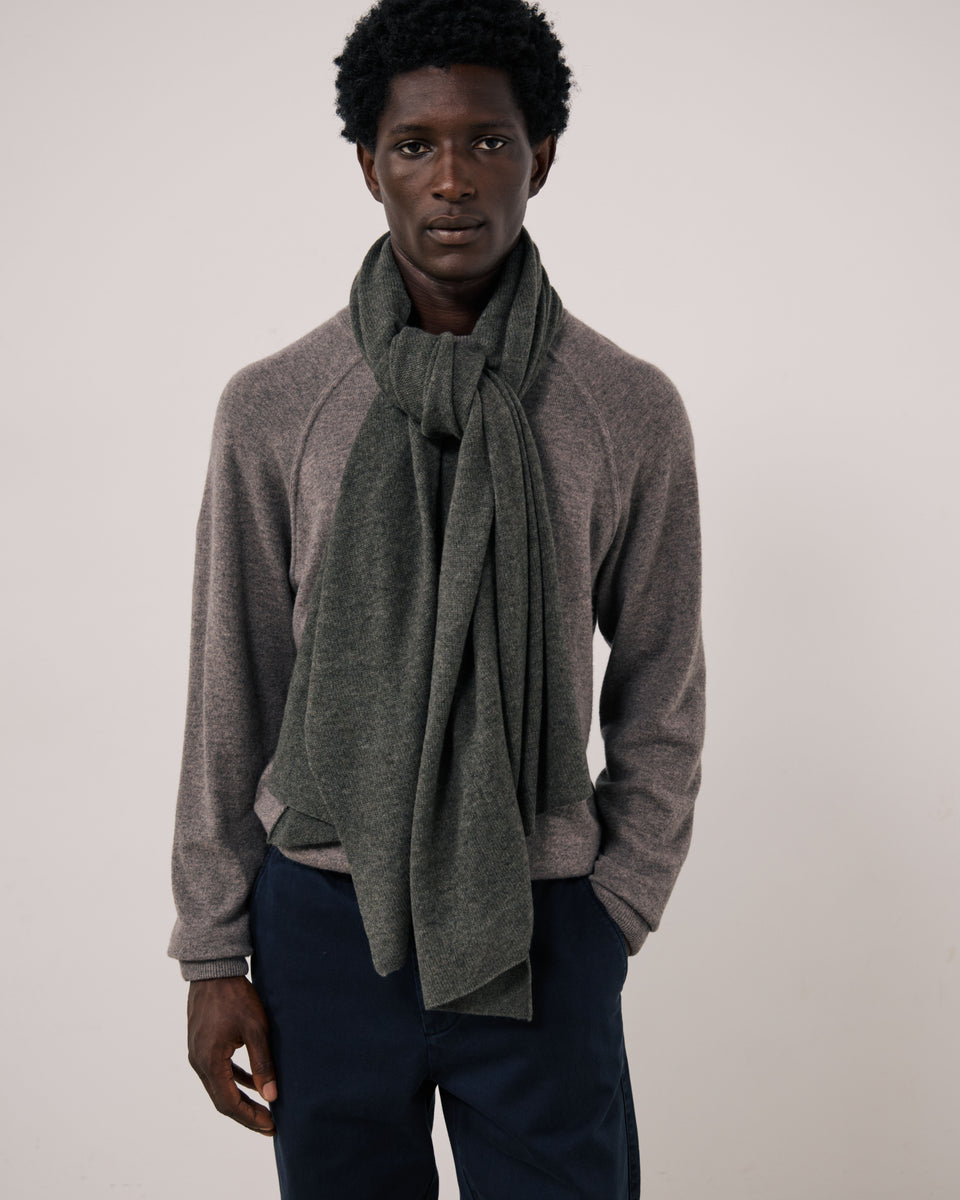 Men's Military Green Wool & Cashmere Scarf - Image principale