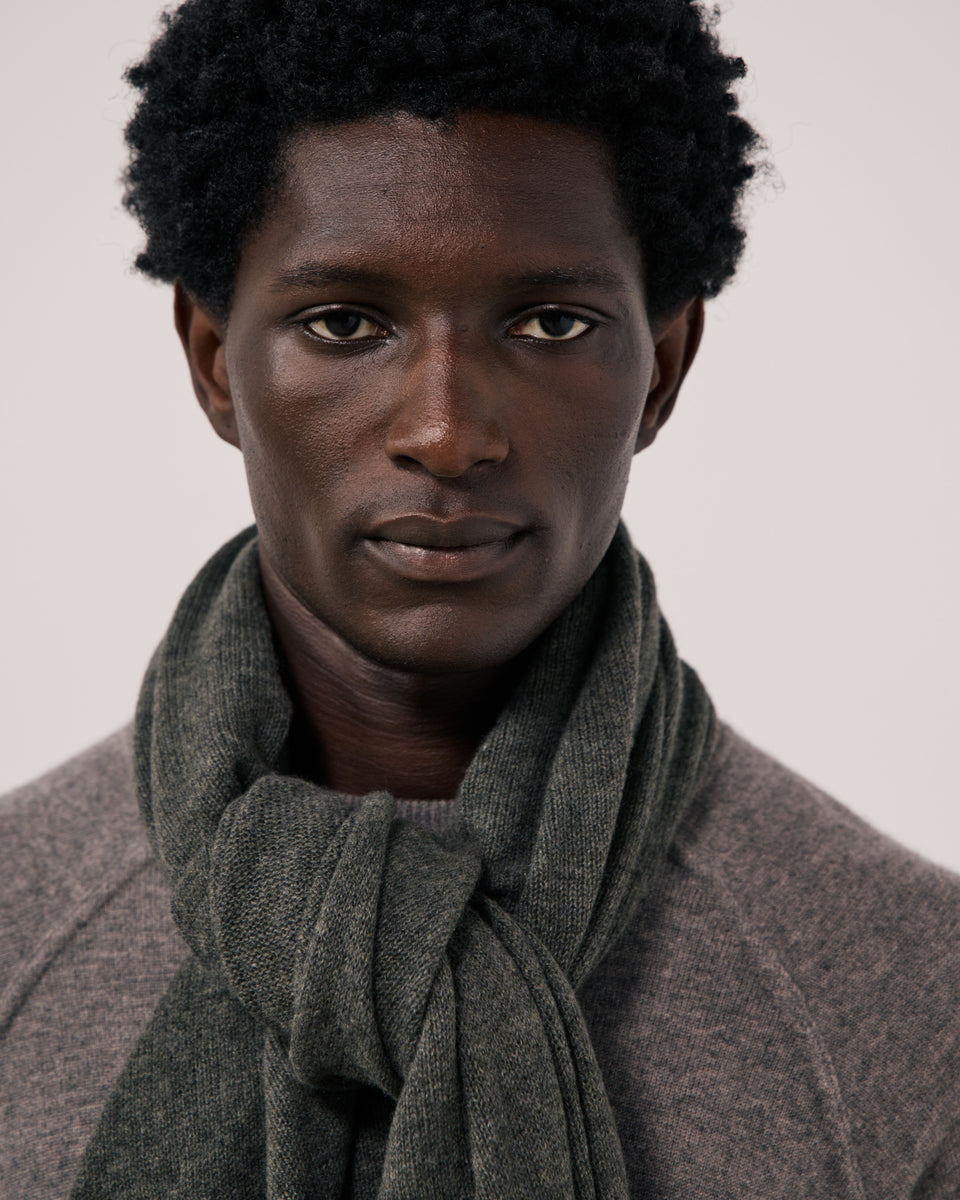 Men's Military Green Wool & Cashmere Scarf - Image 2