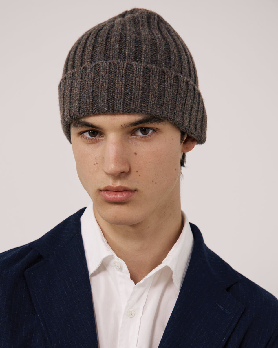 Men's Taupe Wool & Cashmere Beanie - Image 3