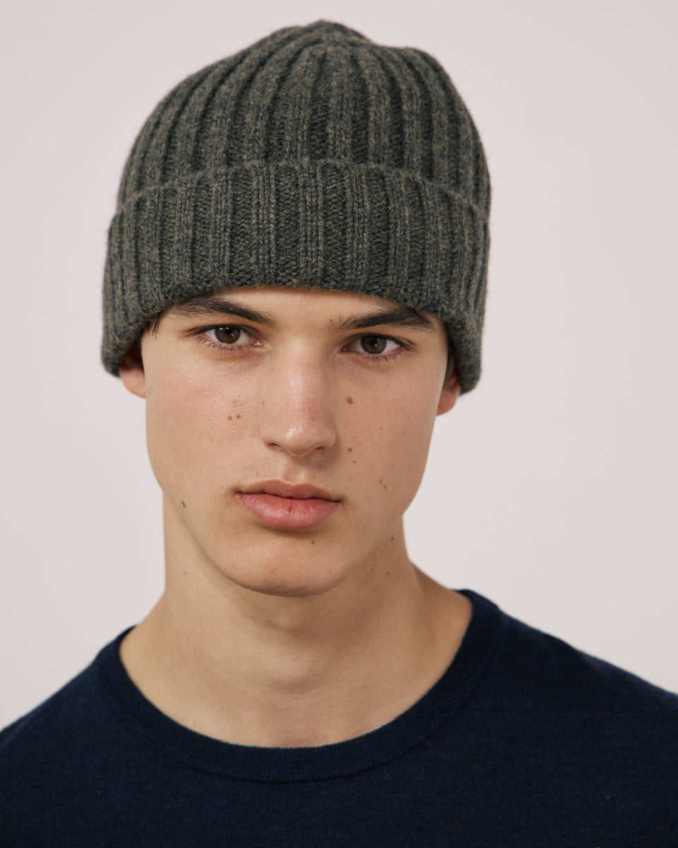 Men's Military Green Wool & Cashmere Beanie - Image 2