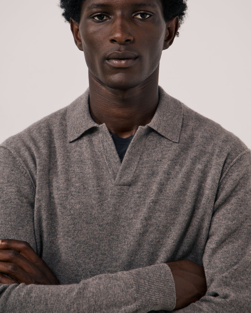 Pull Homme en Laine & Cachemire Marron Cashmere Polo - Image 3
