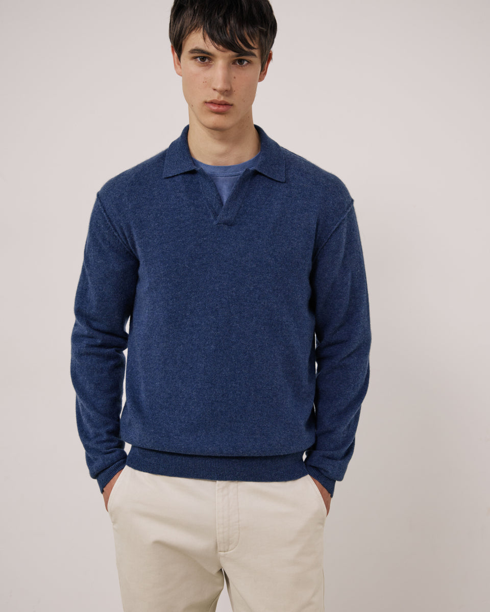 Pull Homme en Laine & Cachemire Bleu Indigo Cashmere Polo - Image principale