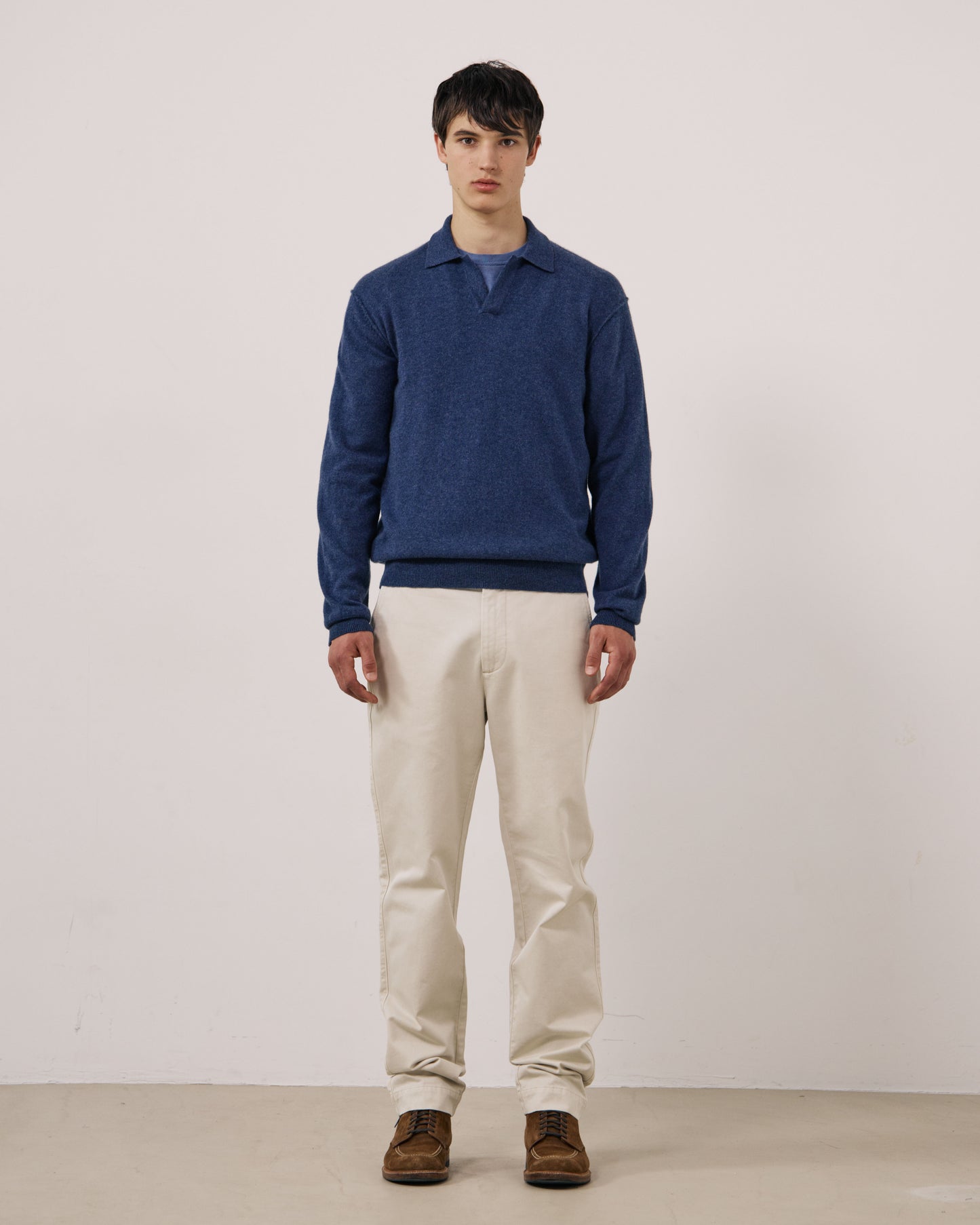 Pull Homme en Laine & Cachemire Bleu Indigo Cashmere Polo