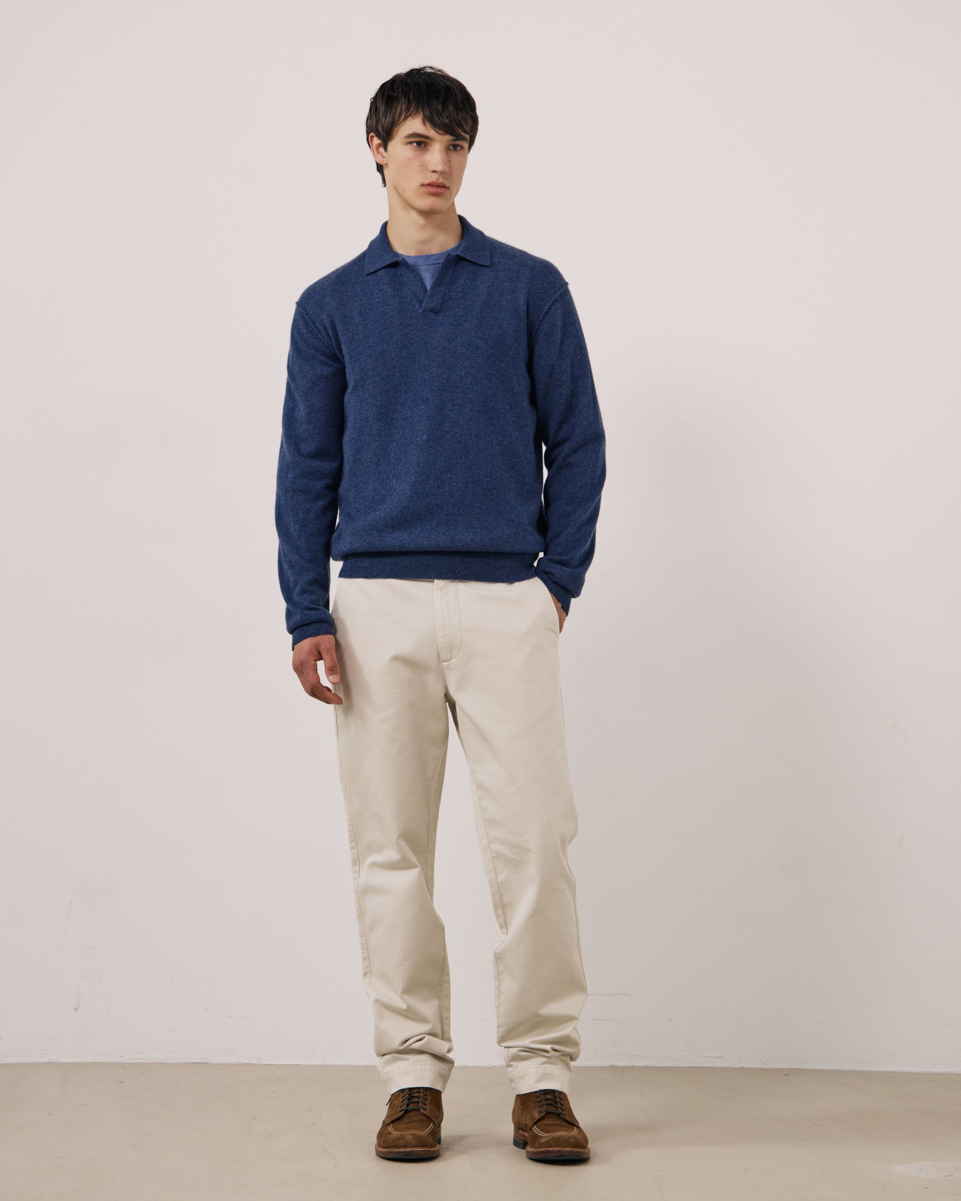 Pull Homme en Laine & Cachemire Bleu Indigo Cashmere Polo