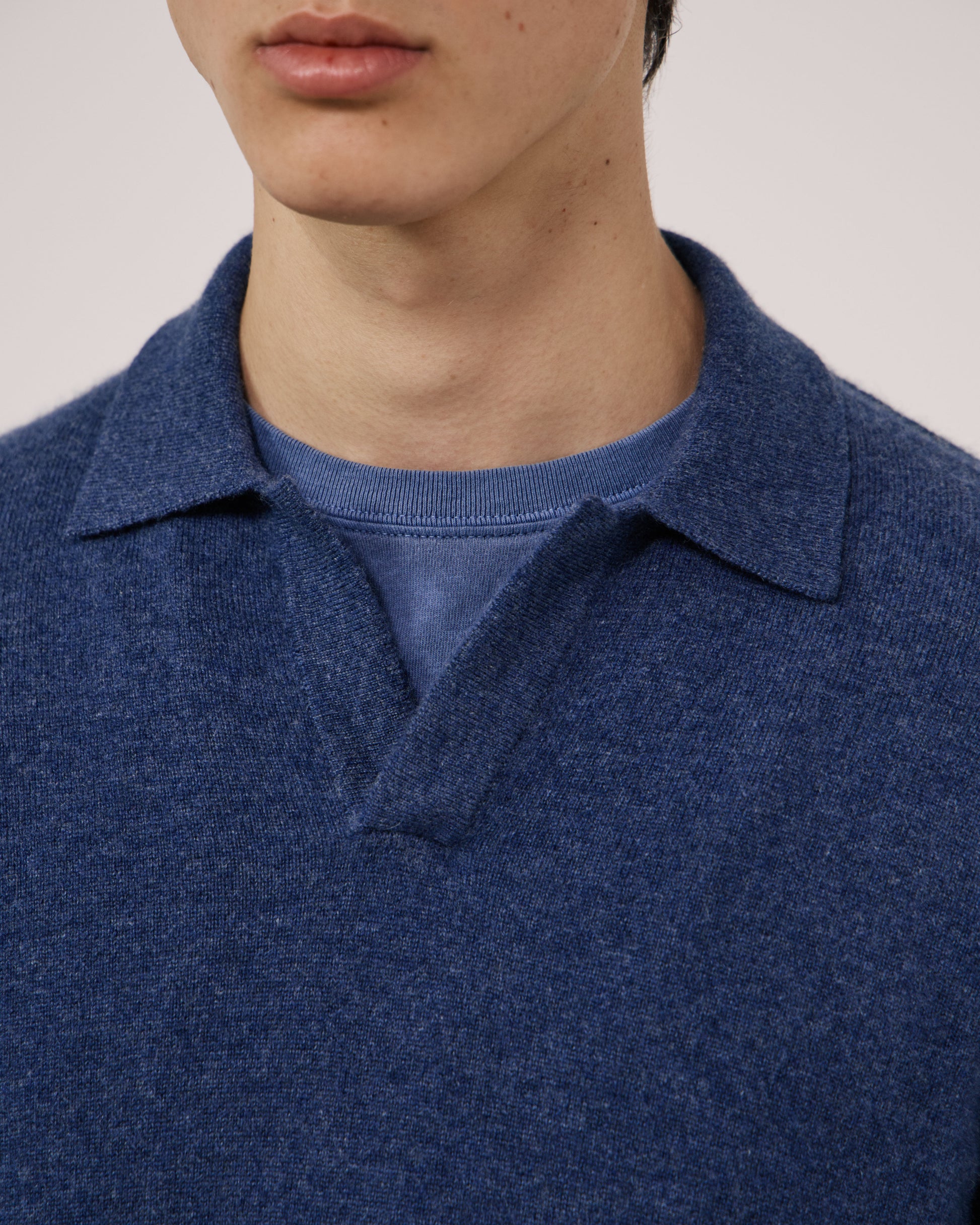 Pull Homme en Laine & Cachemire Bleu Indigo Cashmere Polo