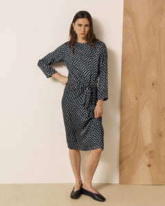 Robe Femme en Viscose à Pois Bleu Marine & Blanc Romana