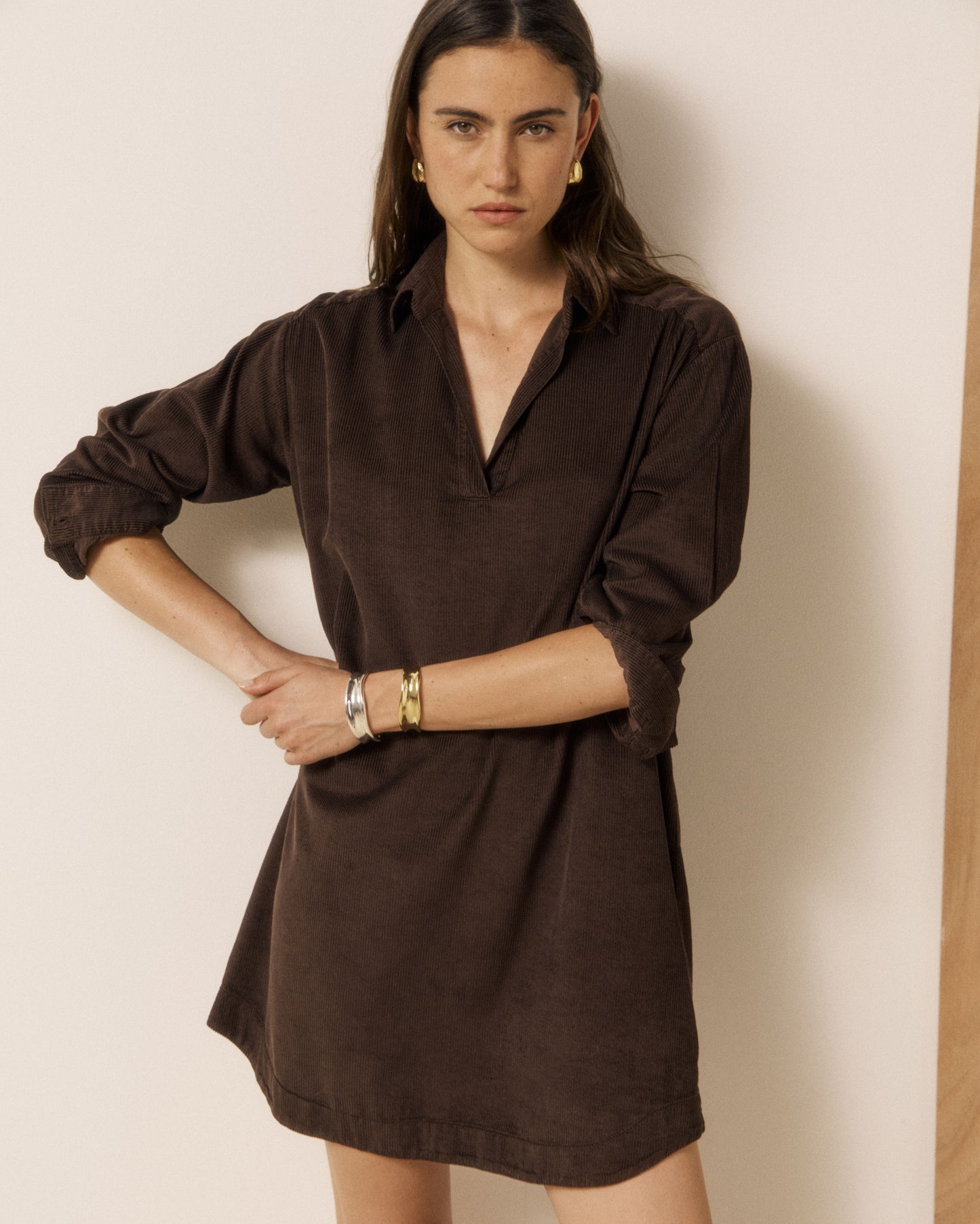 Robe Femme en Velours Côtelé Chocolat Rusk
