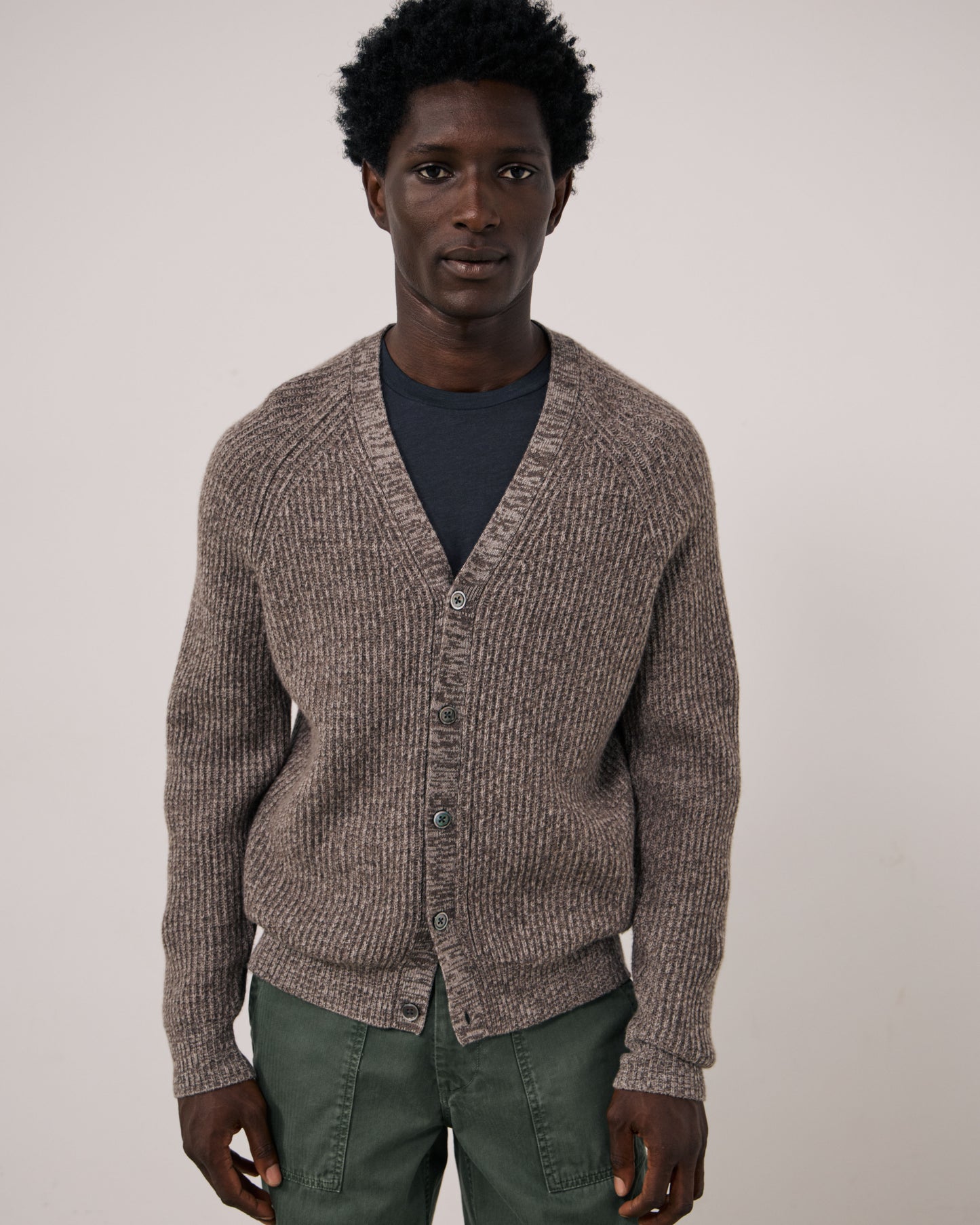 Pull Homme en Laine & Cachemire Taupe Marl Cardigan
