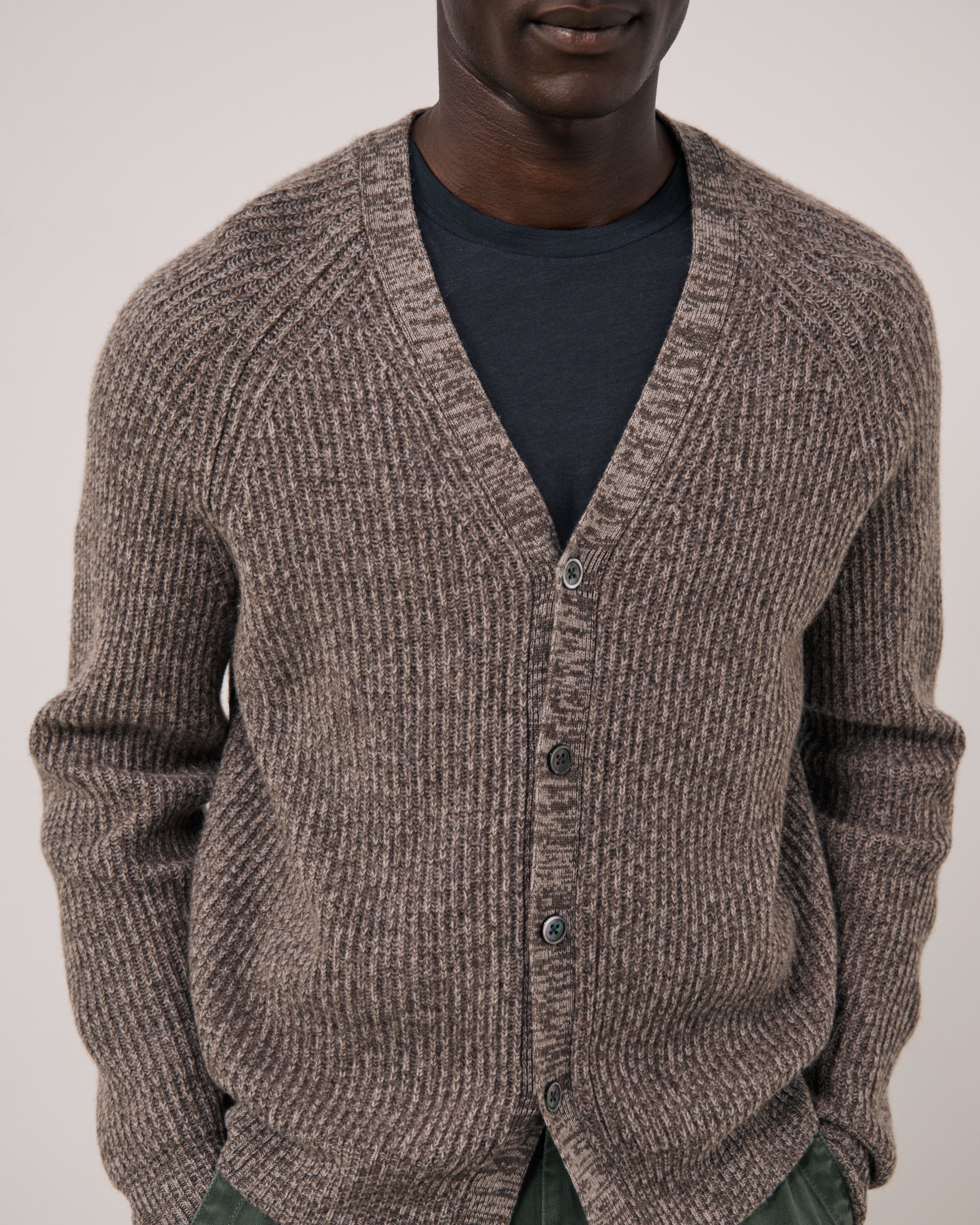 Pull Homme en Laine & Cachemire Taupe Marl Cardigan