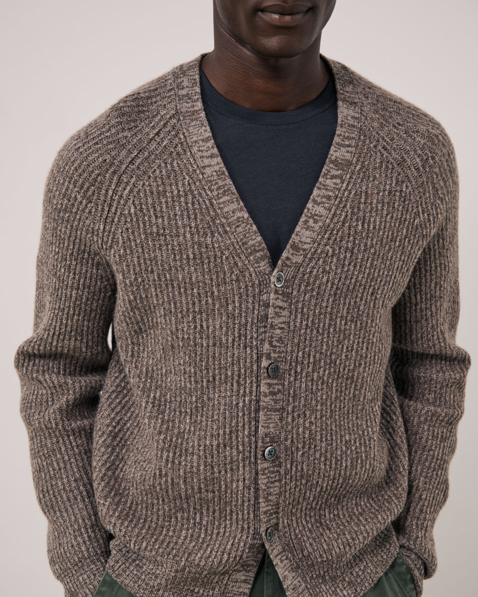 Pull Homme en Laine & Cachemire Taupe Marl Cardigan - Image 3