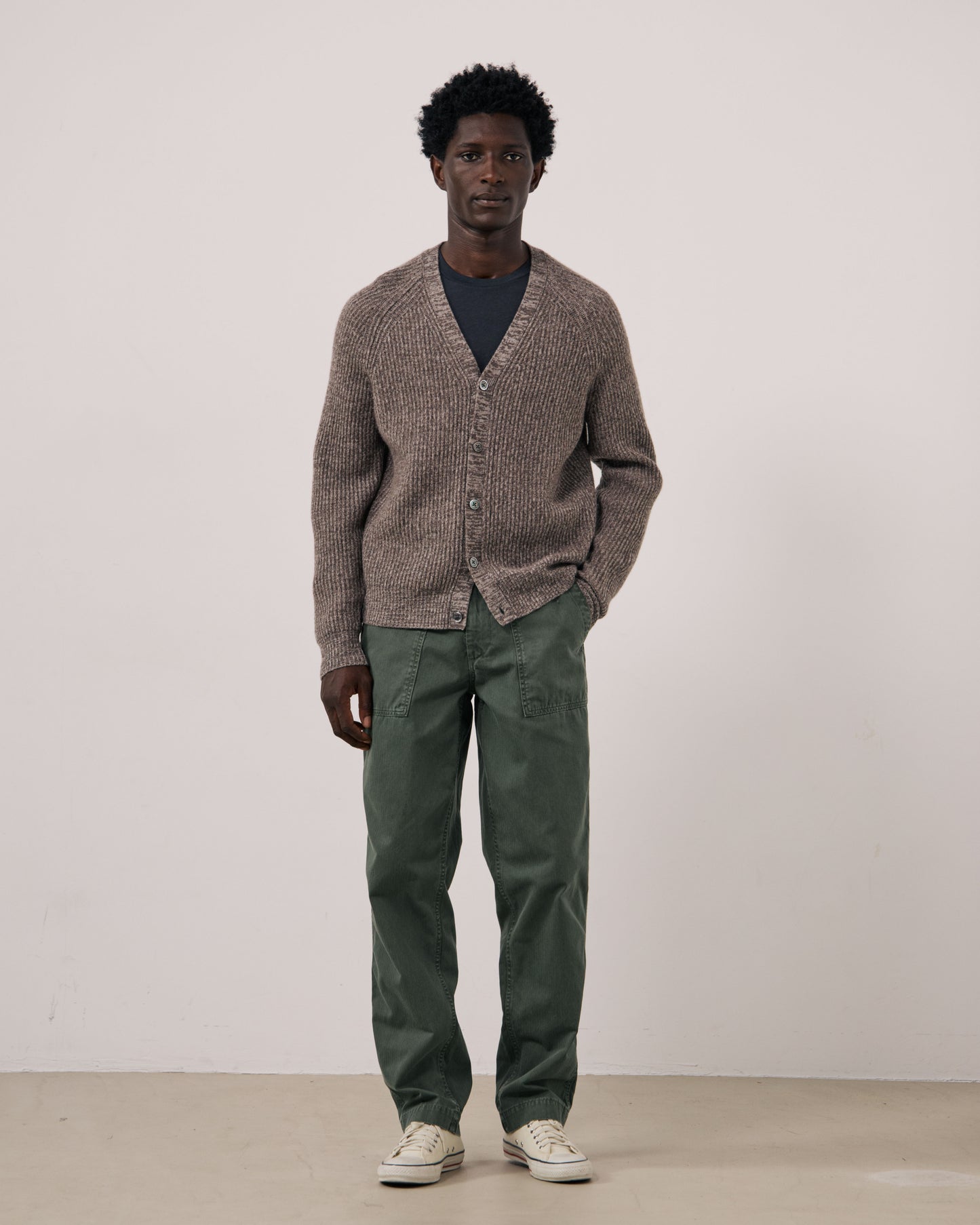 Pull Homme en Laine & Cachemire Taupe Marl Cardigan