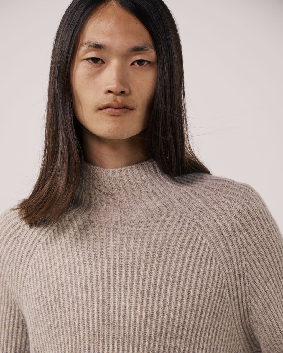 Pull Homme en Laine & Cachemire Ecru Marl Roll Neck - Image 3