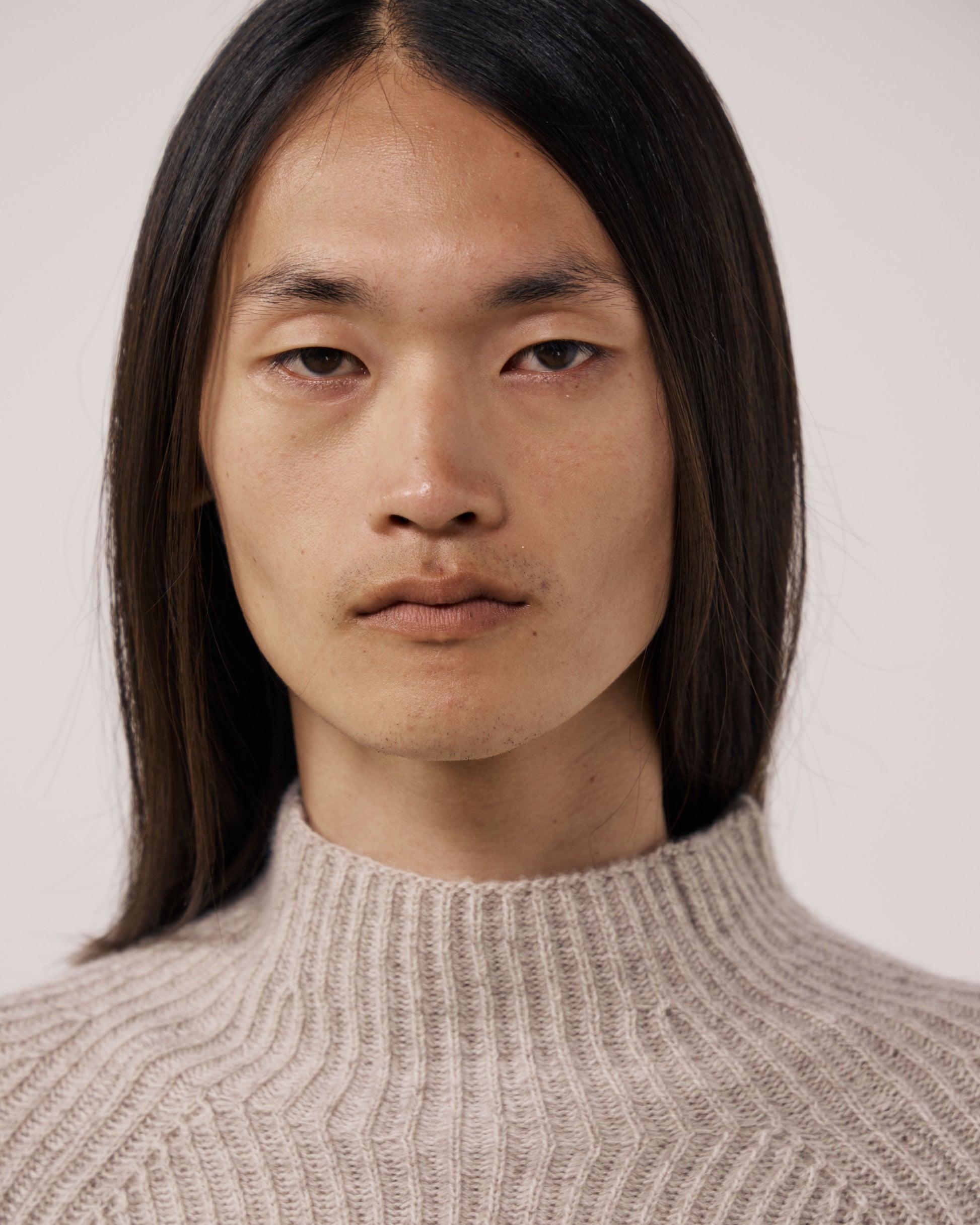 Pull Homme en Laine & Cachemire Ecru Marl Roll Neck
